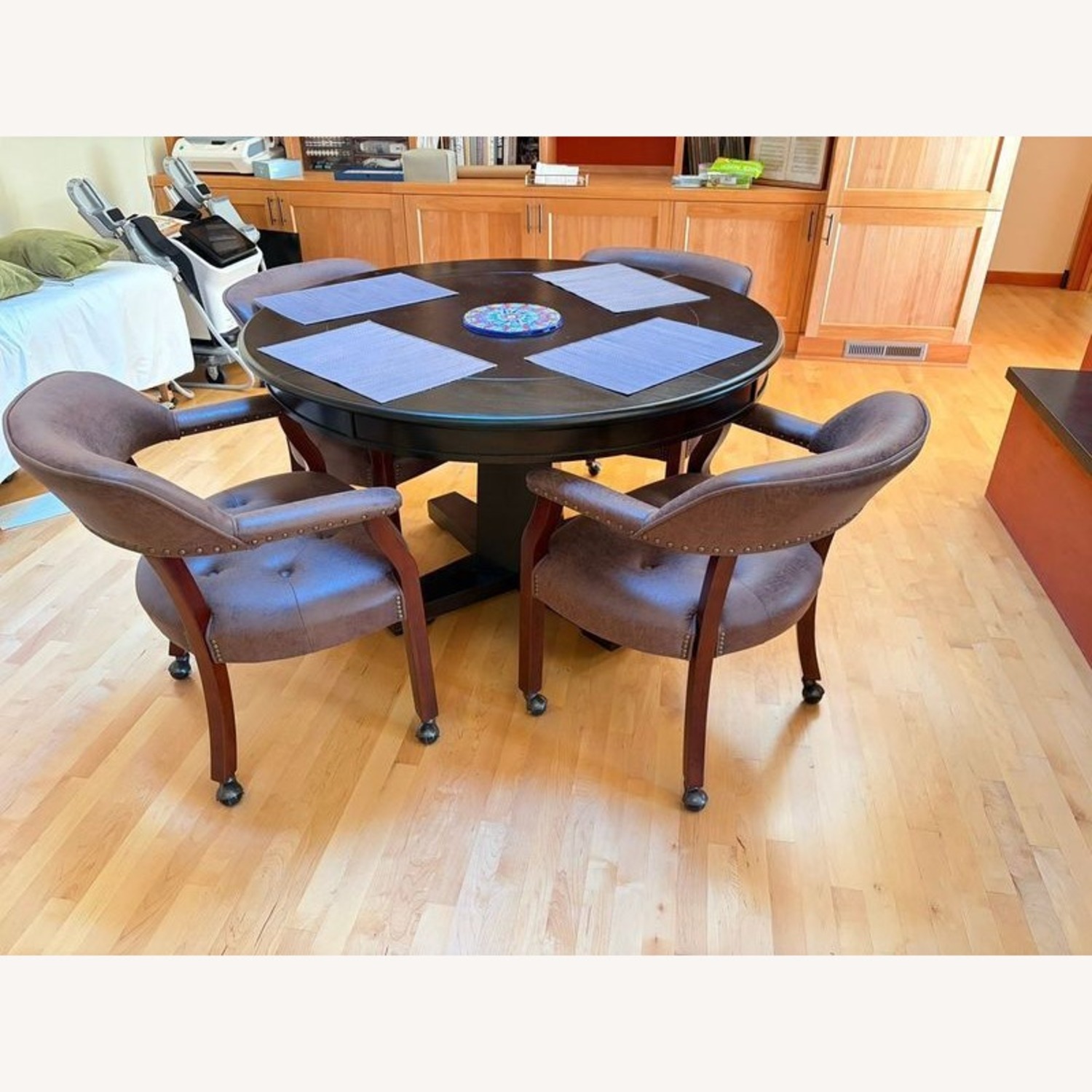 5-Piece Round Poker Convertible Dining Table Set - image-1