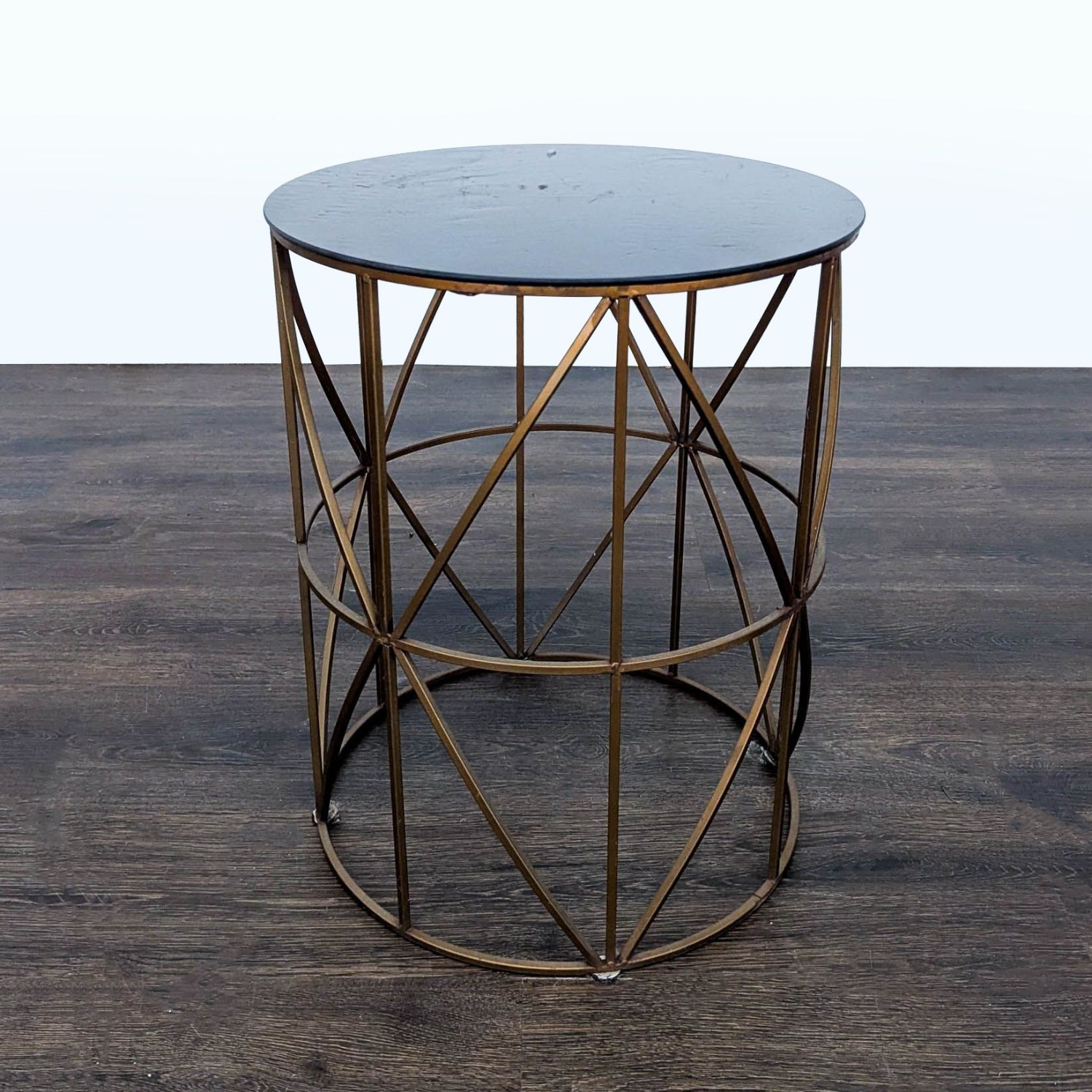 Gold Finish Round Metal Accent Table	 - image-1