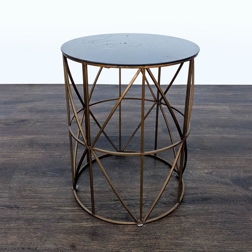 Used Gold Finish Round Metal Accent Table for sale on AptDeco