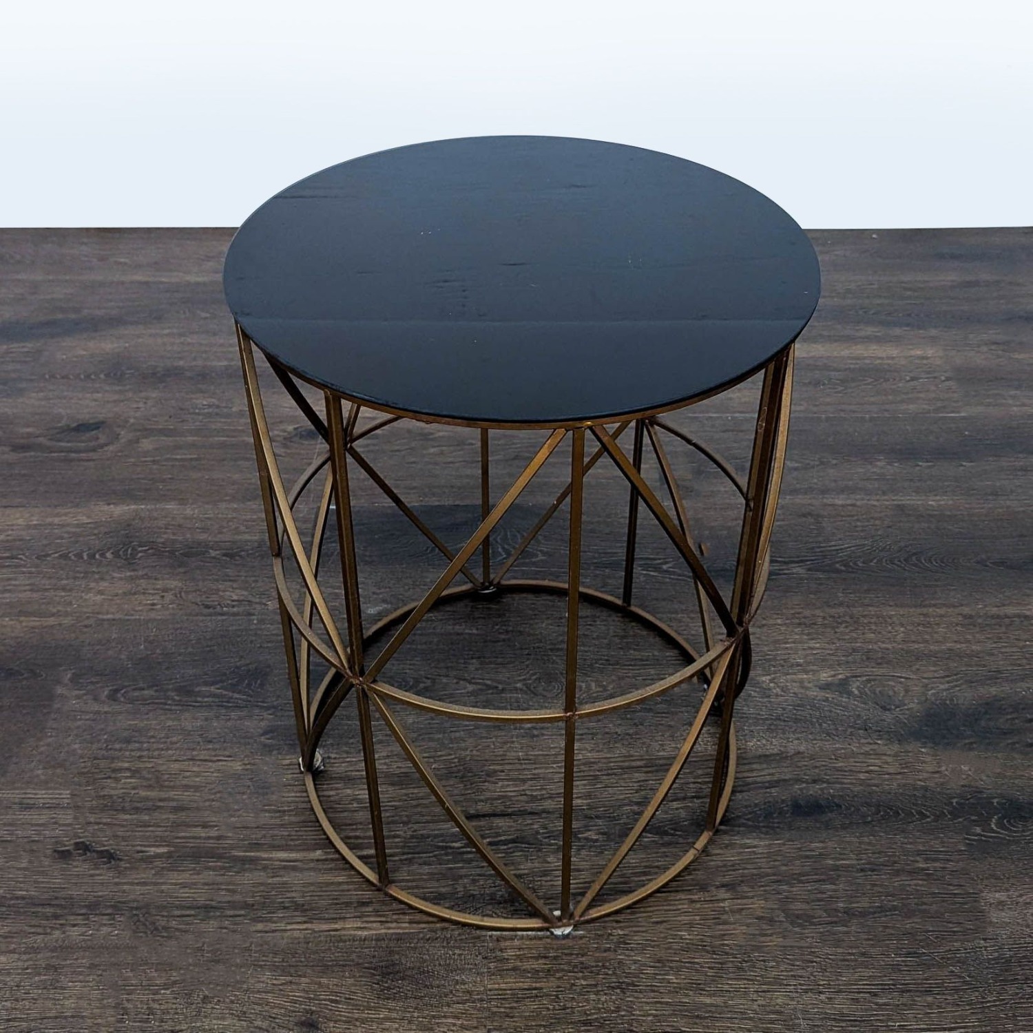Gold Finish Round Metal Accent Table	 - image-2