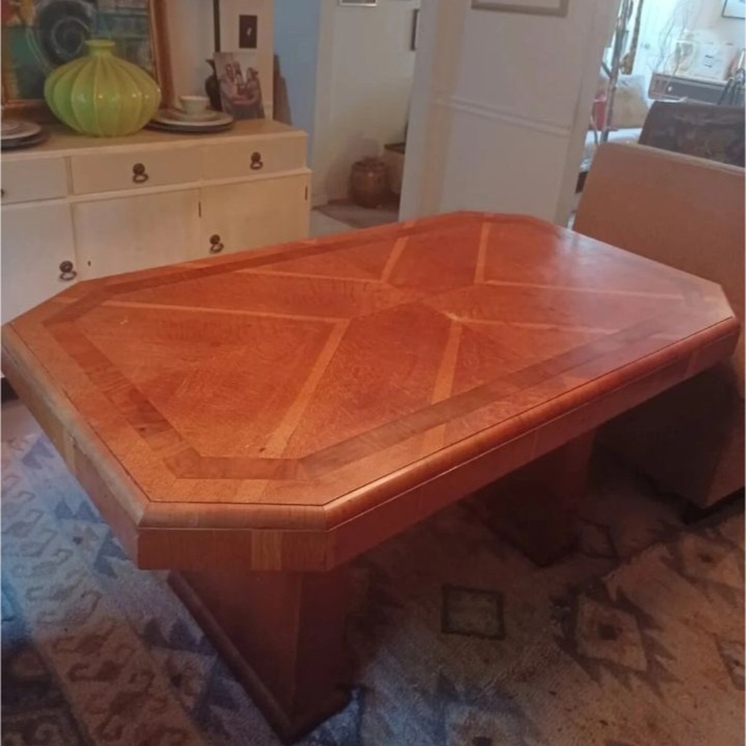 Antique MCM Dining Table With Inlay Design - image-2