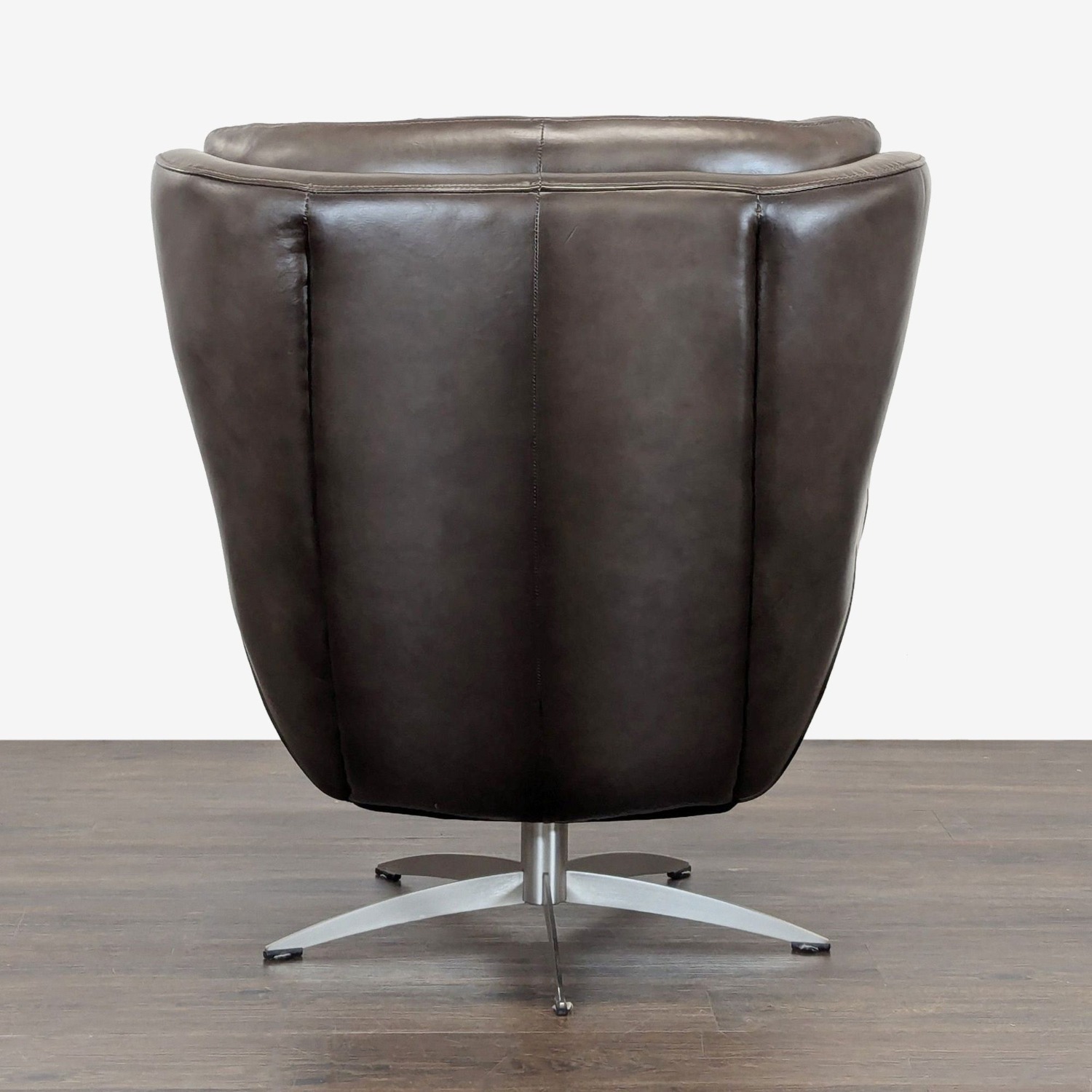 Pottery Barn Wells Modern Brown Leather Swivel Armchair - image-6