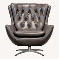 Pottery Barn Wells Modern Brown Leather Swivel Armchair