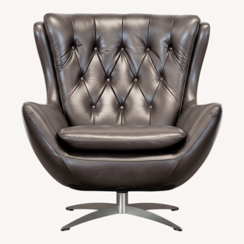 Used Pottery Barn Wells Modern Brown Leather Swivel Armchair for sale on AptDeco