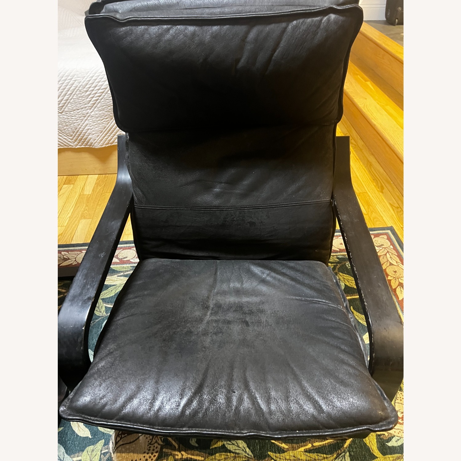 IKEA Poang Black Leather Armchairs and ottoman - image-8