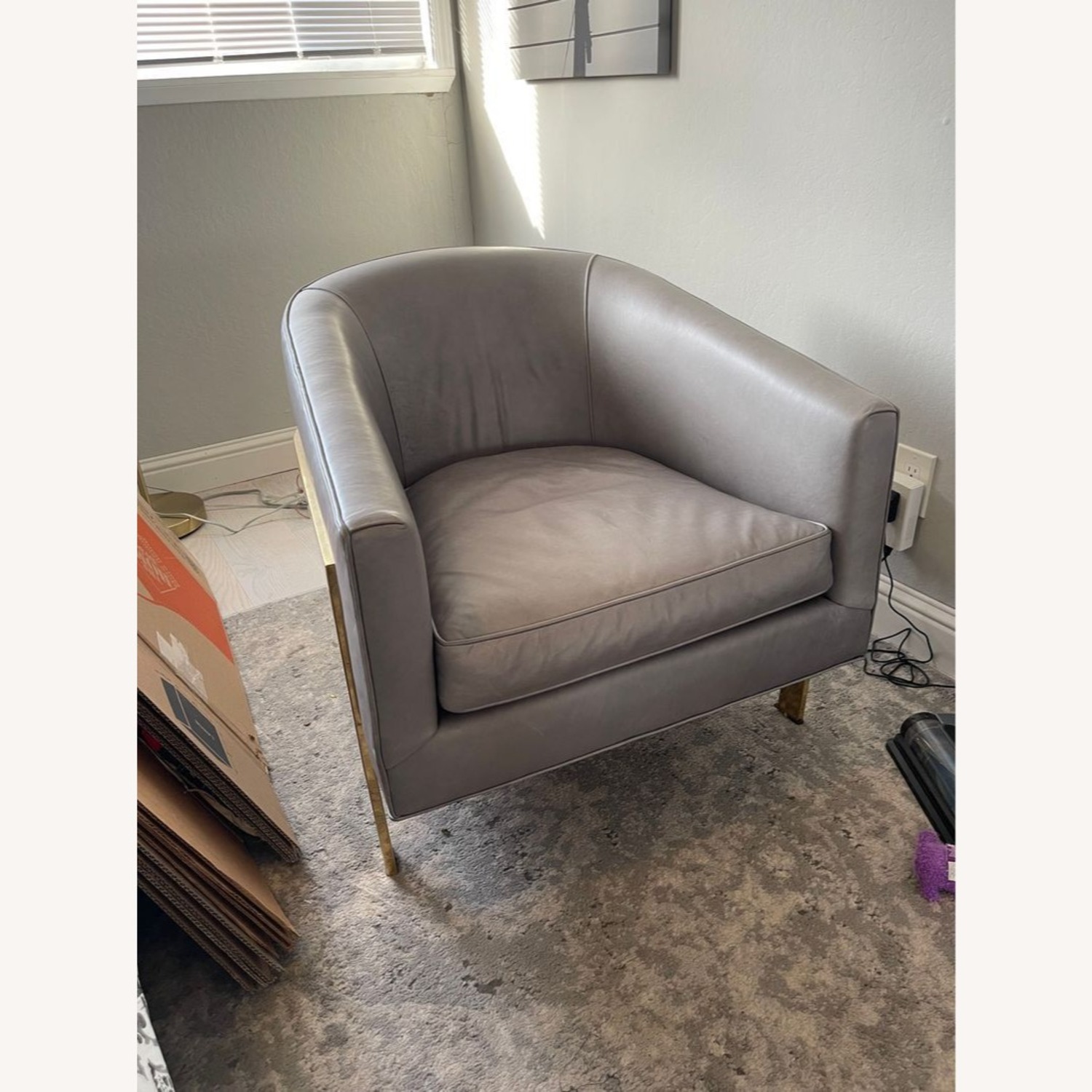 Restoration Hardware Reginald Modern Grey Leather Armchair - image-8