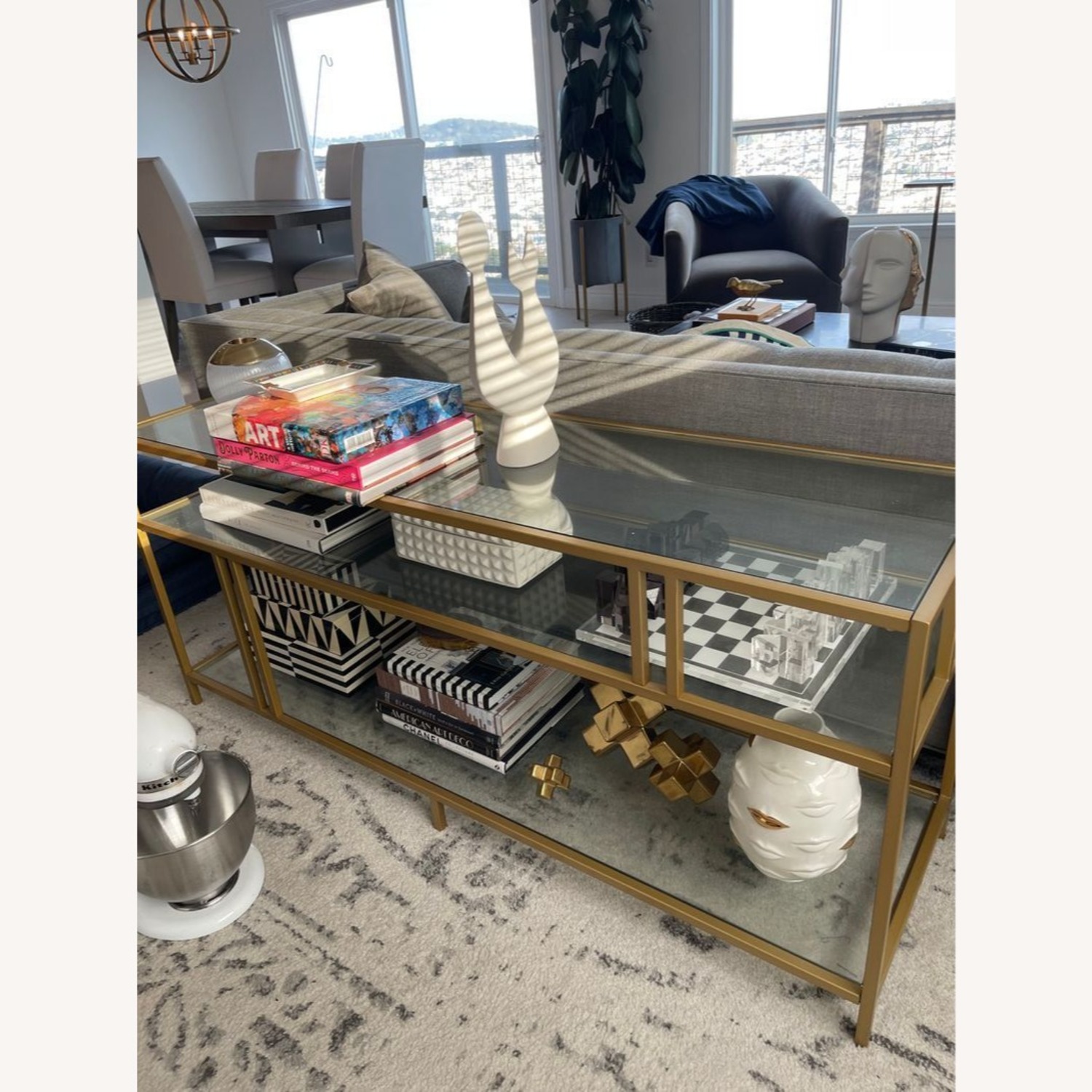 Metal and Glass Three Shelf Media Console	 - image-9