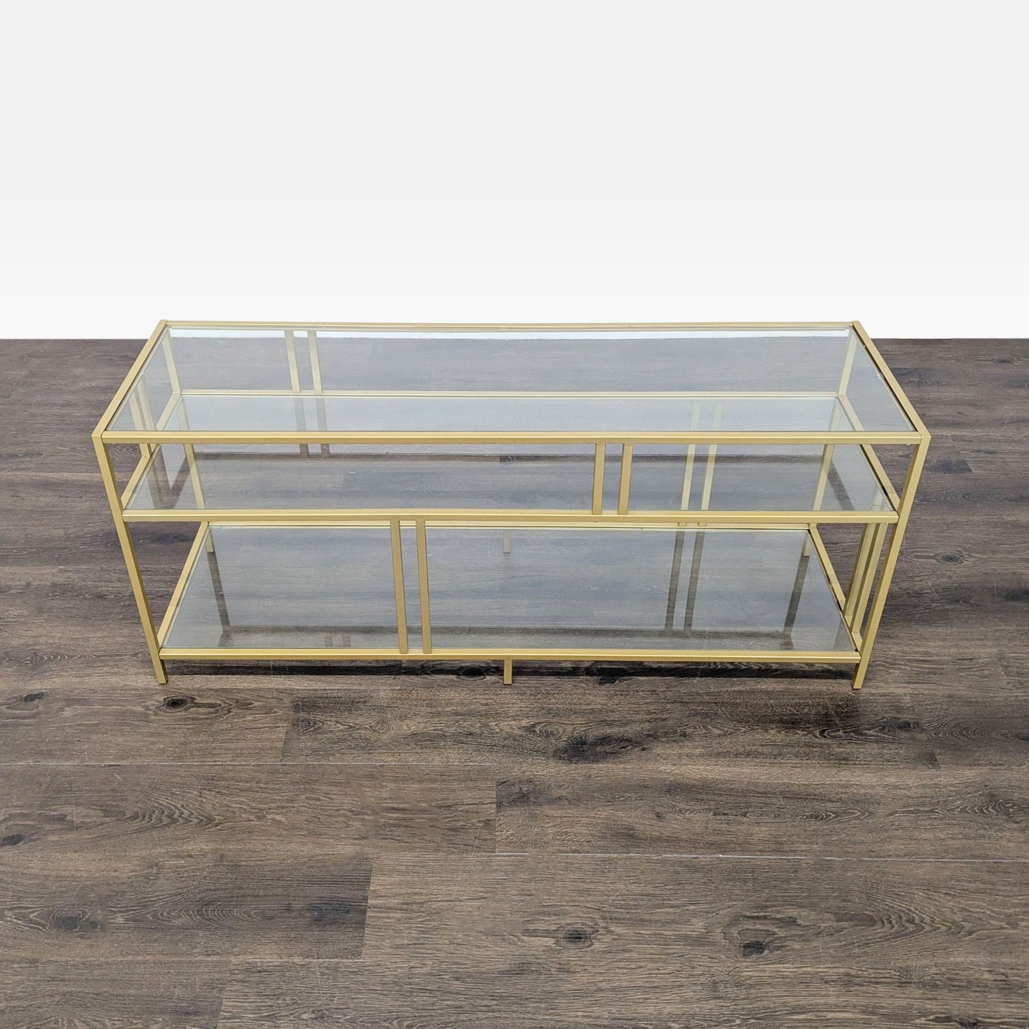 Metal and Glass Three Shelf Media Console	 - image-2