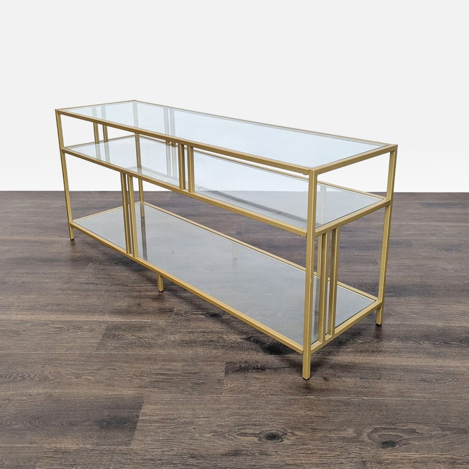 Metal and Glass Three Shelf Media Console	 - image-4