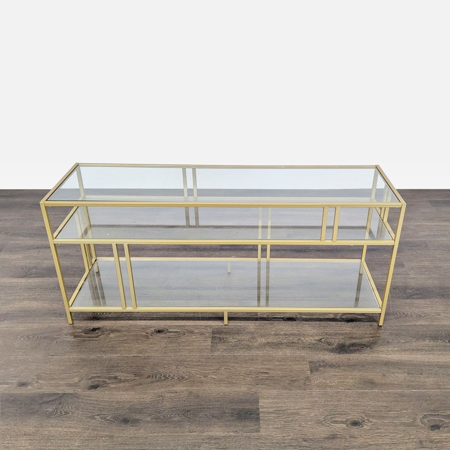 Metal and Glass Three Shelf Media Console	 - image-7