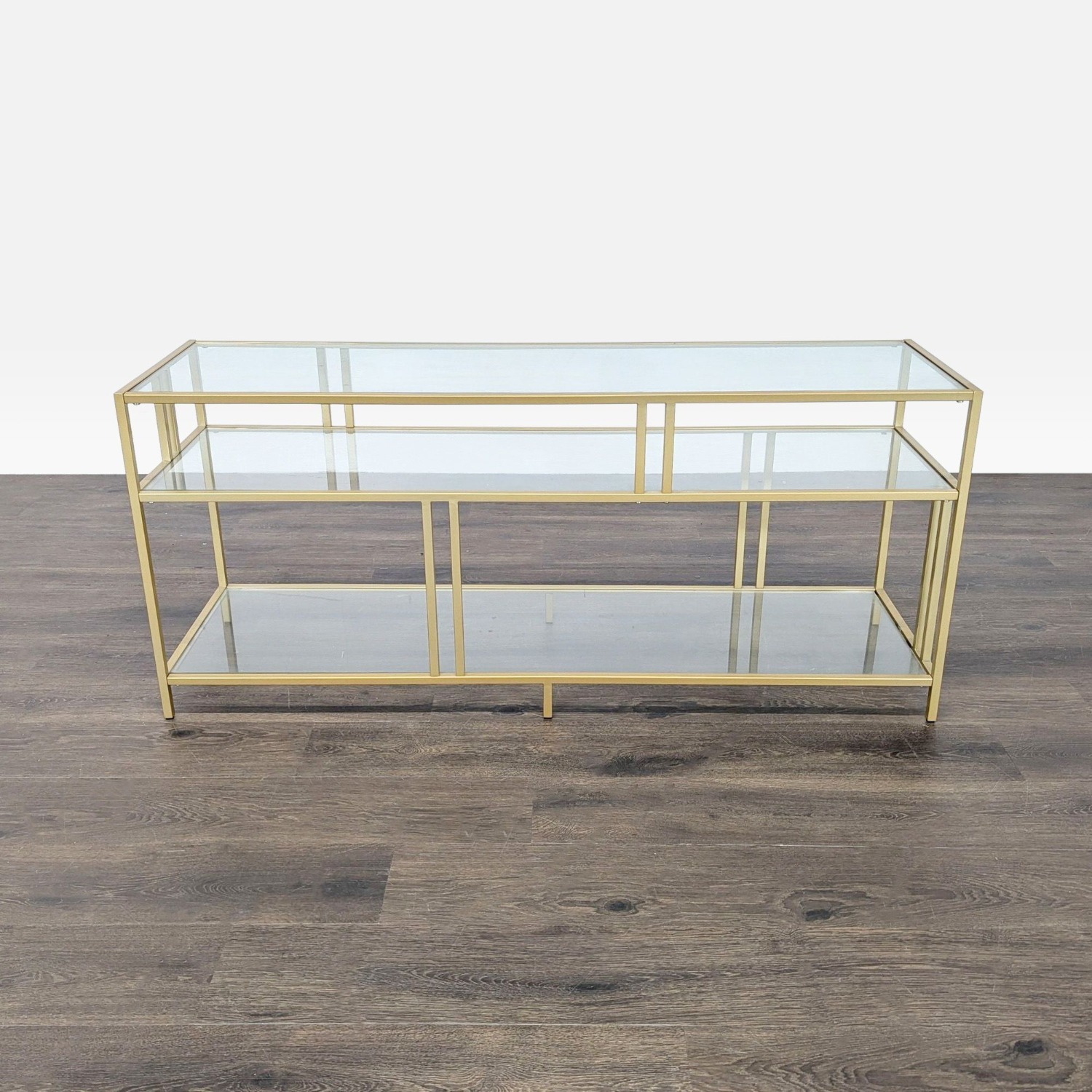 Metal and Glass Three Shelf Media Console	 - image-1
