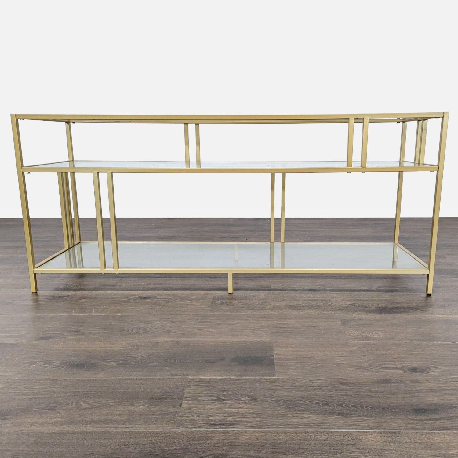 Metal and Glass Three Shelf Media Console	 - image-8