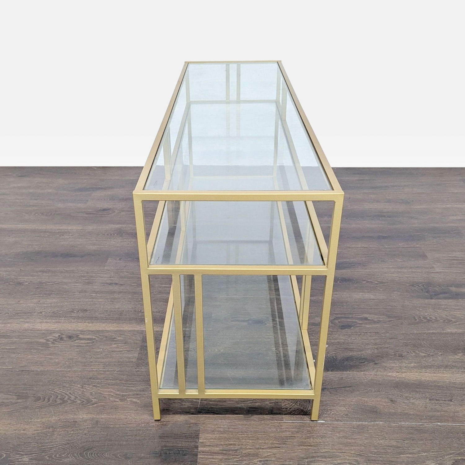 Metal and Glass Three Shelf Media Console	 - image-5