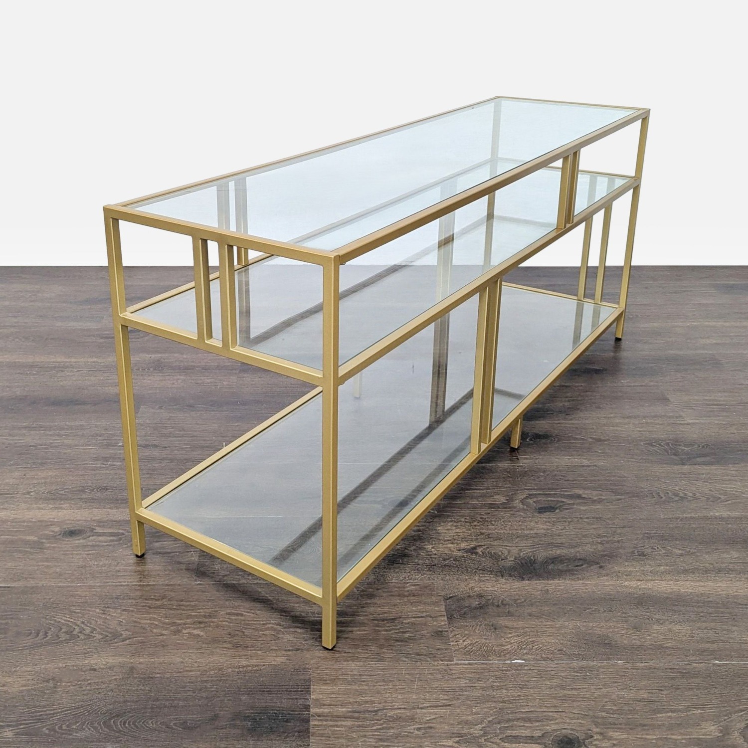 Metal and Glass Three Shelf Media Console	 - image-3