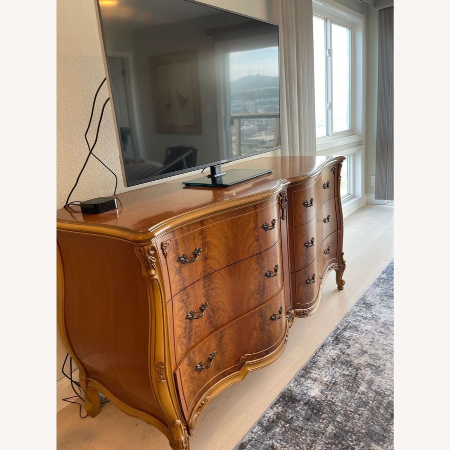 Elegant French Provincial Burl Wood 6-Drawer Dresser - image-1