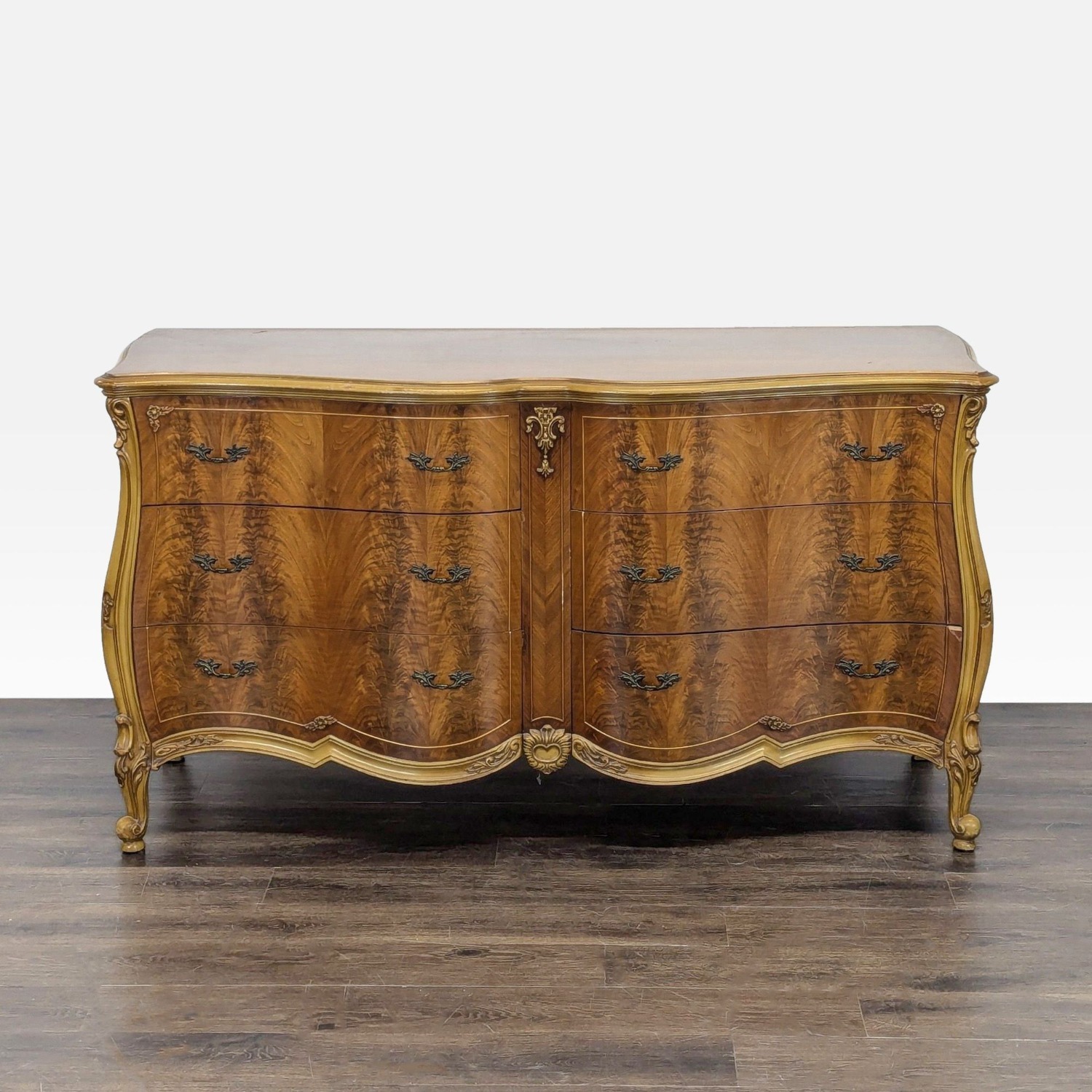 Elegant French Provincial Burl Wood 6-Drawer Dresser - image-4