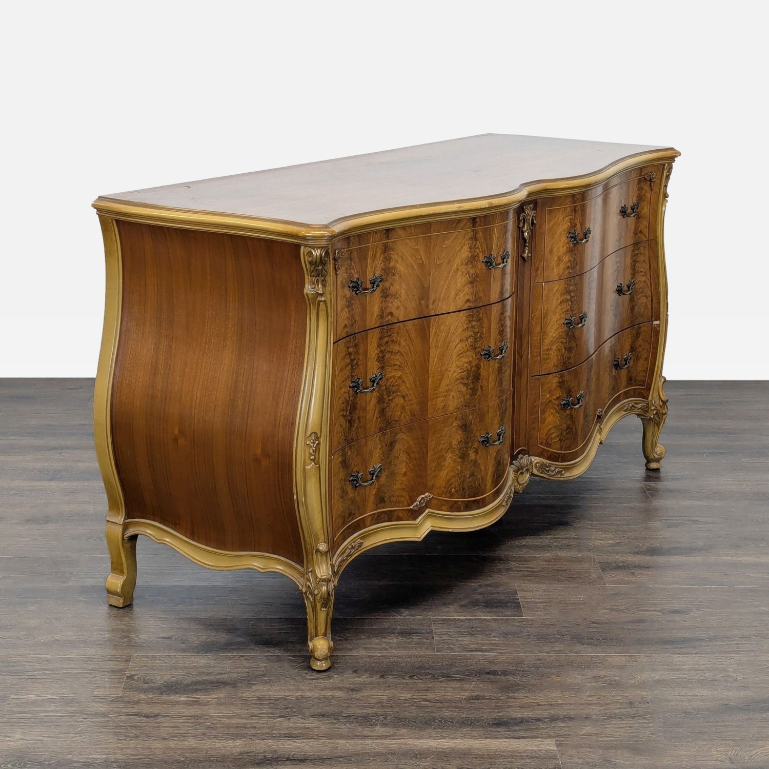 Elegant French Provincial Burl Wood 6-Drawer Dresser - image-5