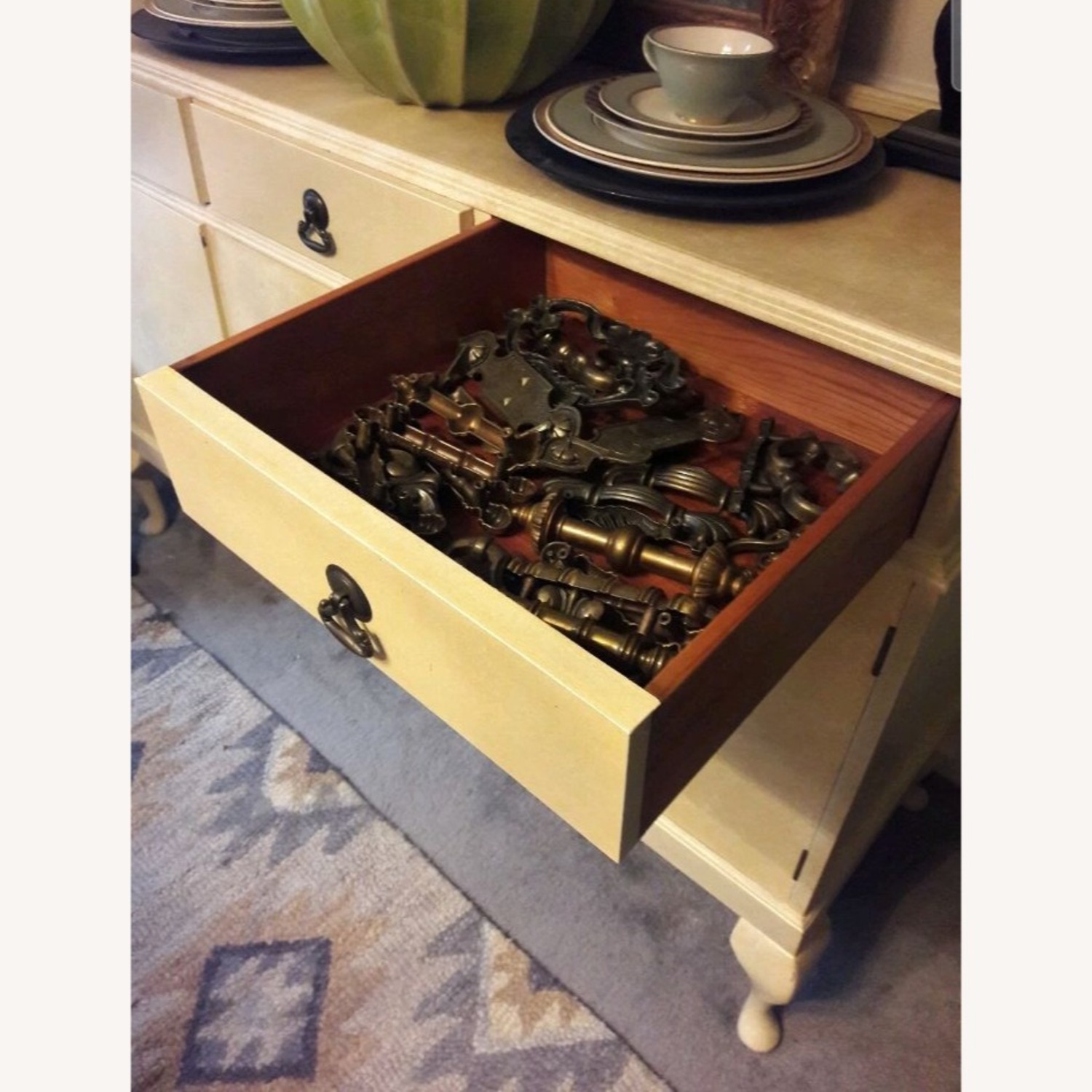 Vintage/Antique White Wood Sideboard - image-9