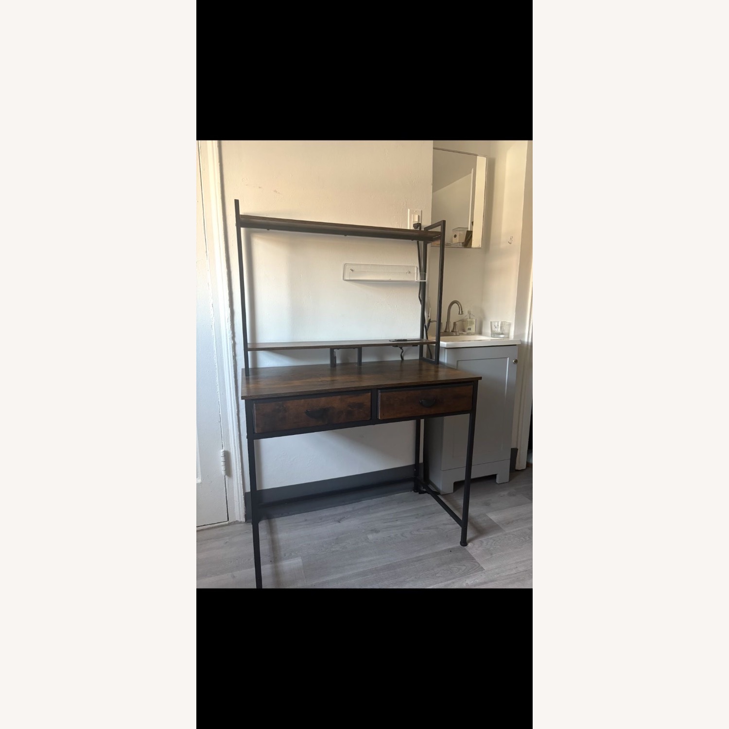 Dark Brown Desk with Drawers - image-1