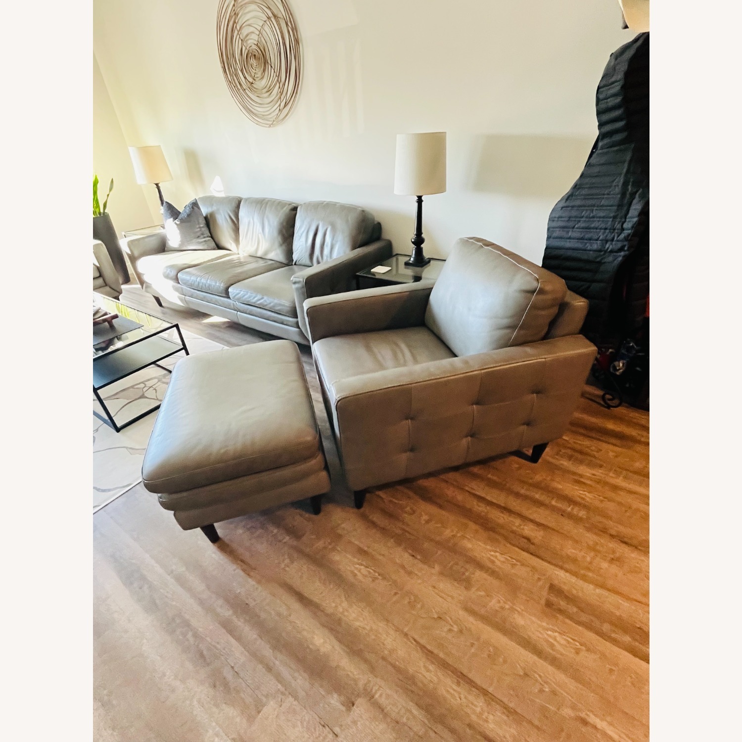 Macy's Locasta Gray Leather 3+ Seater Sofa - image-5