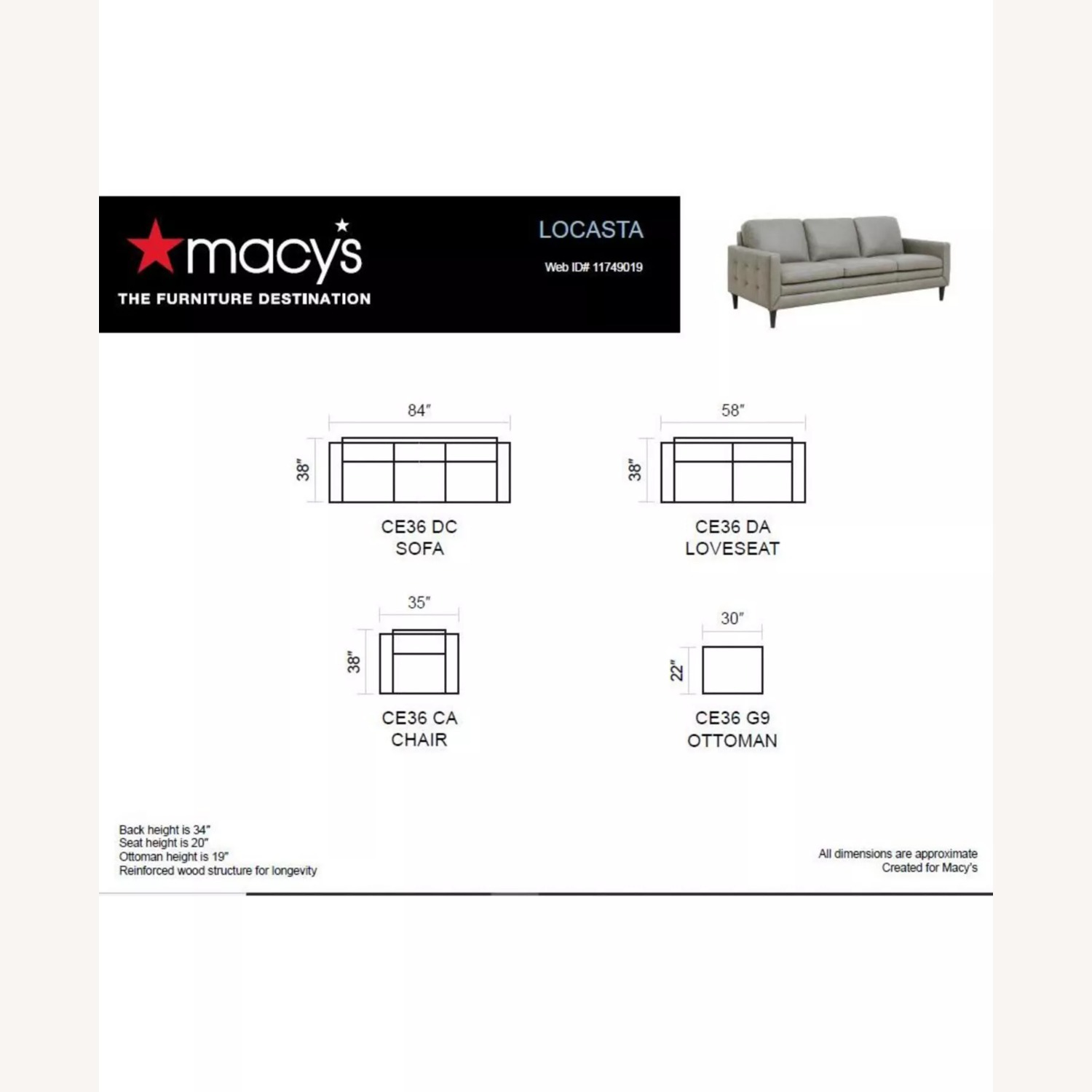 Macy's Locasta Dark Gray Leather 2 Seater Sofa - image-2