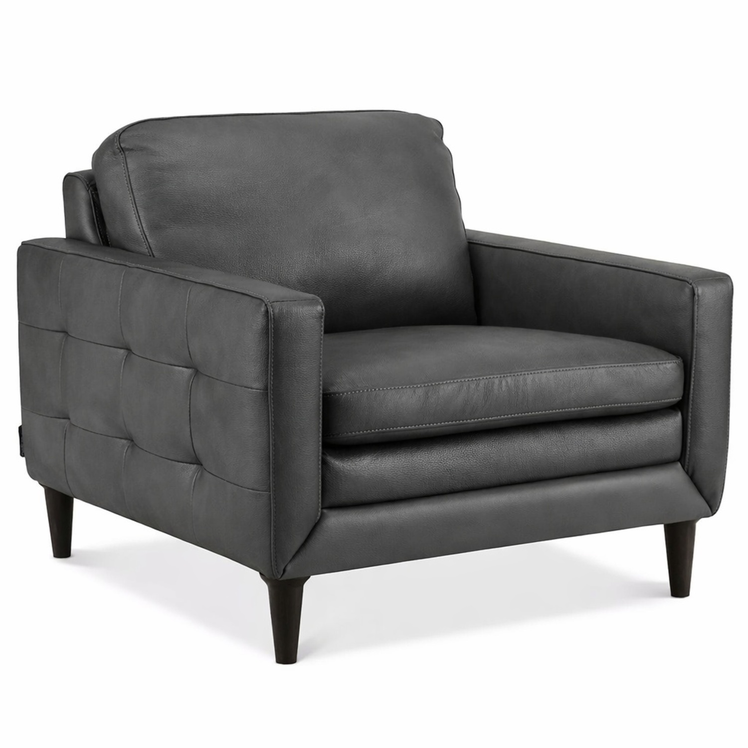 Macy's Locasta Gray Leather Armchair With Ottoman - image-5