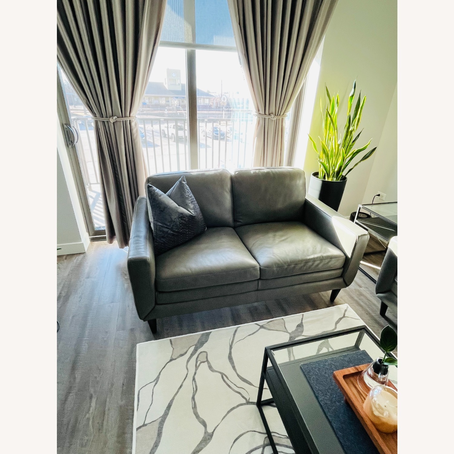 Macy's Locasta Gray Leather Armchair With Ottoman - image-4