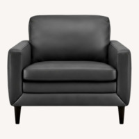 Macy's Locasta Gray Leather Armchair With Ottoman