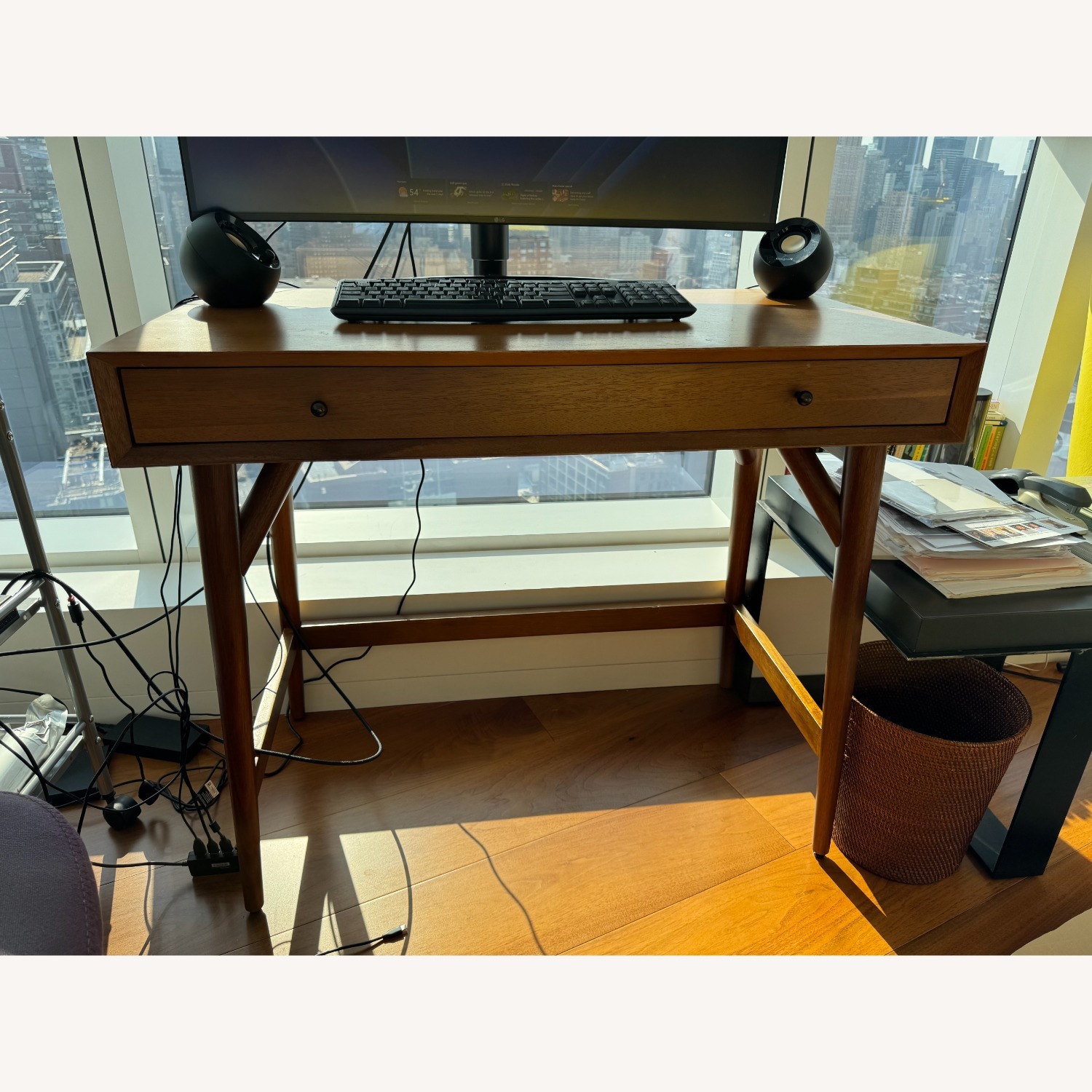 Dark Brown Wood Desk - image-1