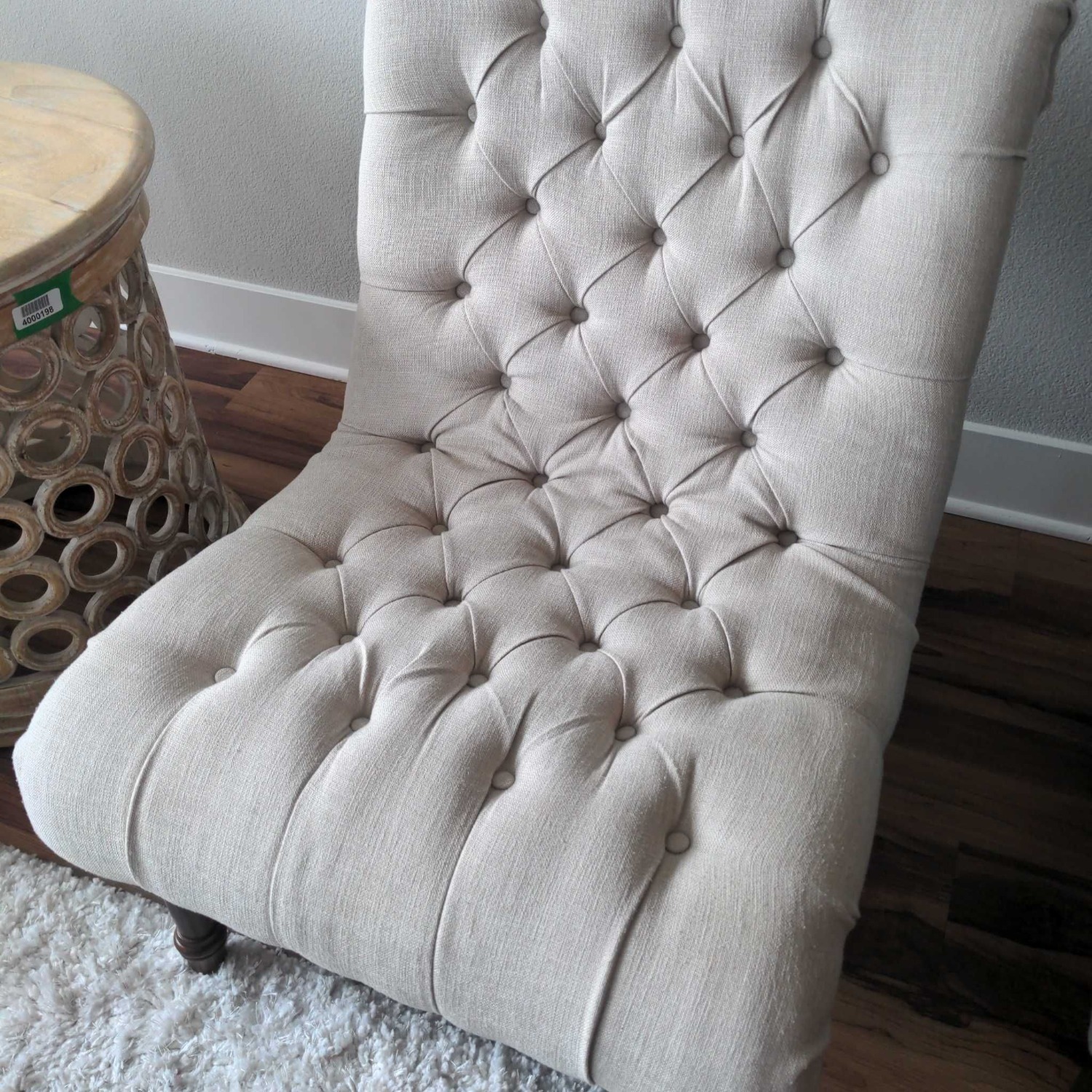 Beige Tufted Armless Lounge Chair with Wooden Legs - image-6