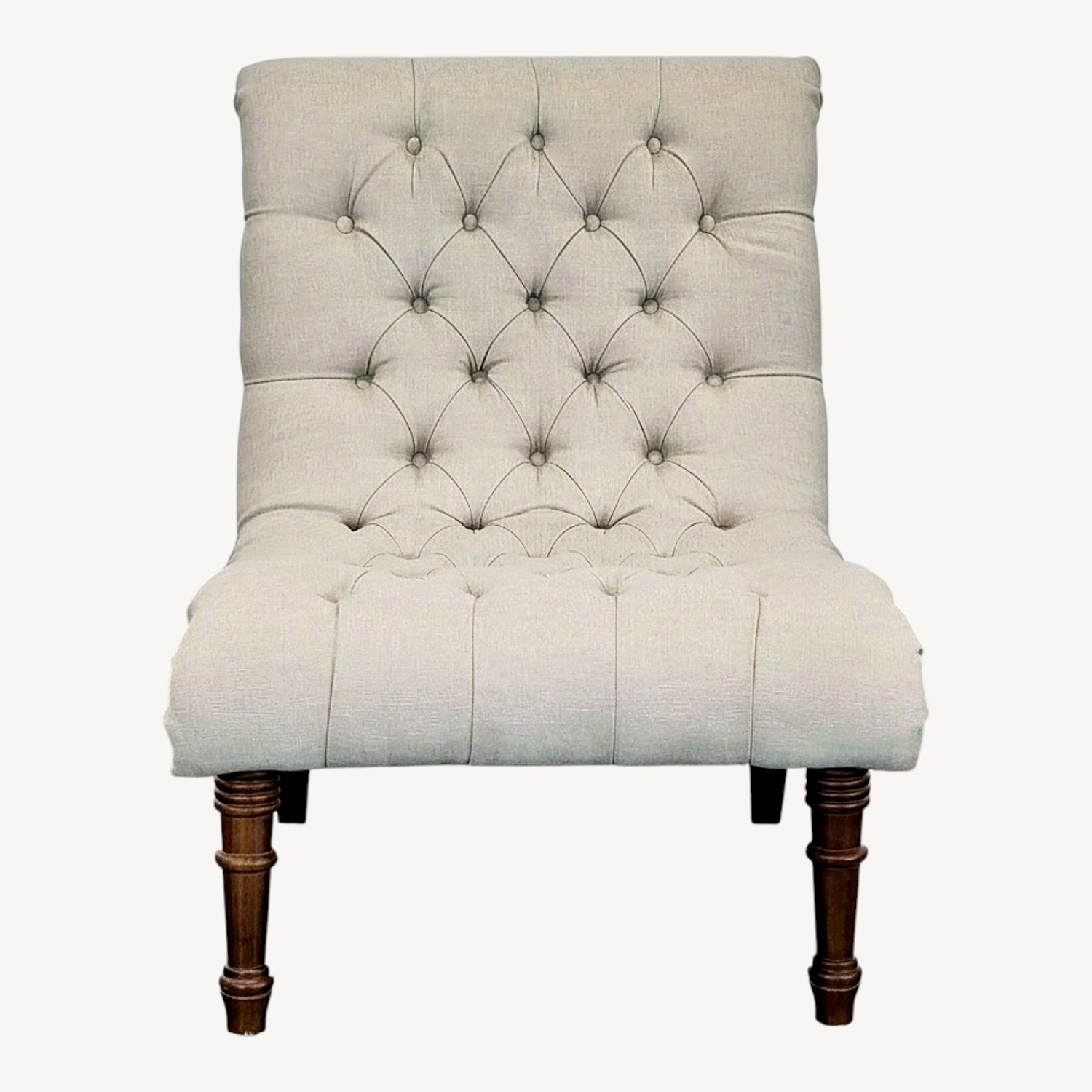 Beige Tufted Armless Lounge Chair with Wooden Legs - image-0
