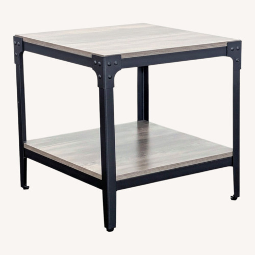 Used Walker Edison Barnwood Angle Iron Rustic Wood Table for sale on AptDeco