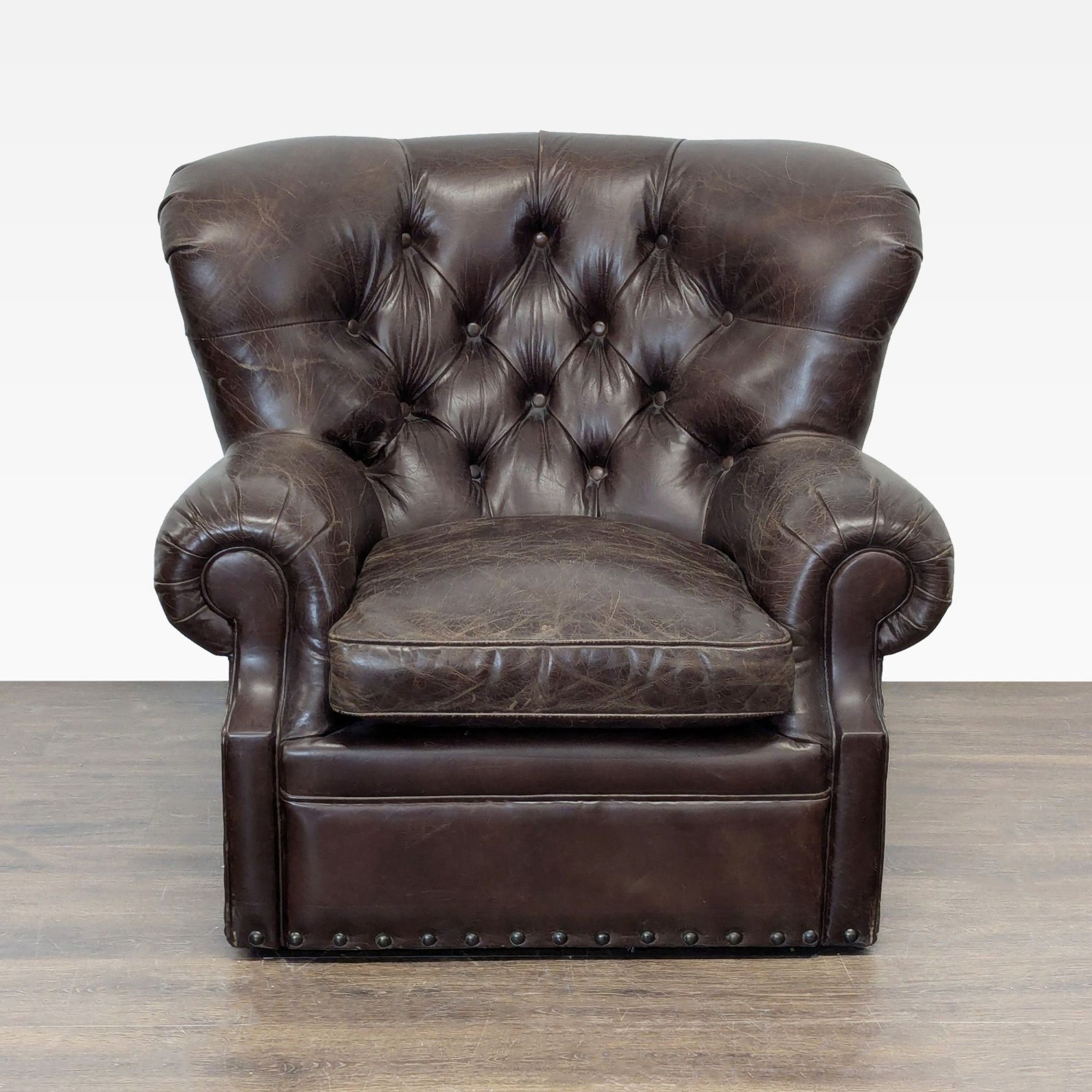 Restoration Hardware Churchill Brown Leather Armchair - image-1
