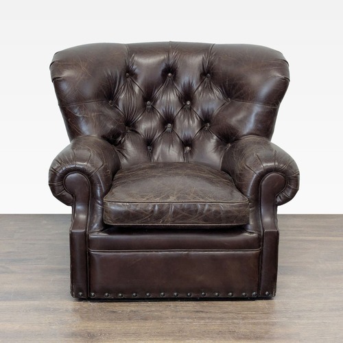 Used Restoration Hardware Churchill Brown Leather Armchair for sale on AptDeco