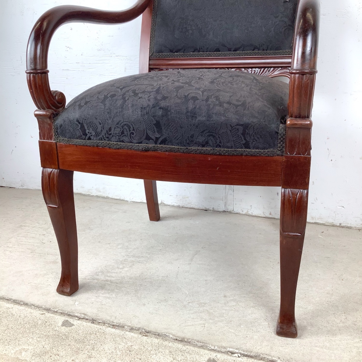 Empire Style Mahogany Armchair with Black Damask - image-12
