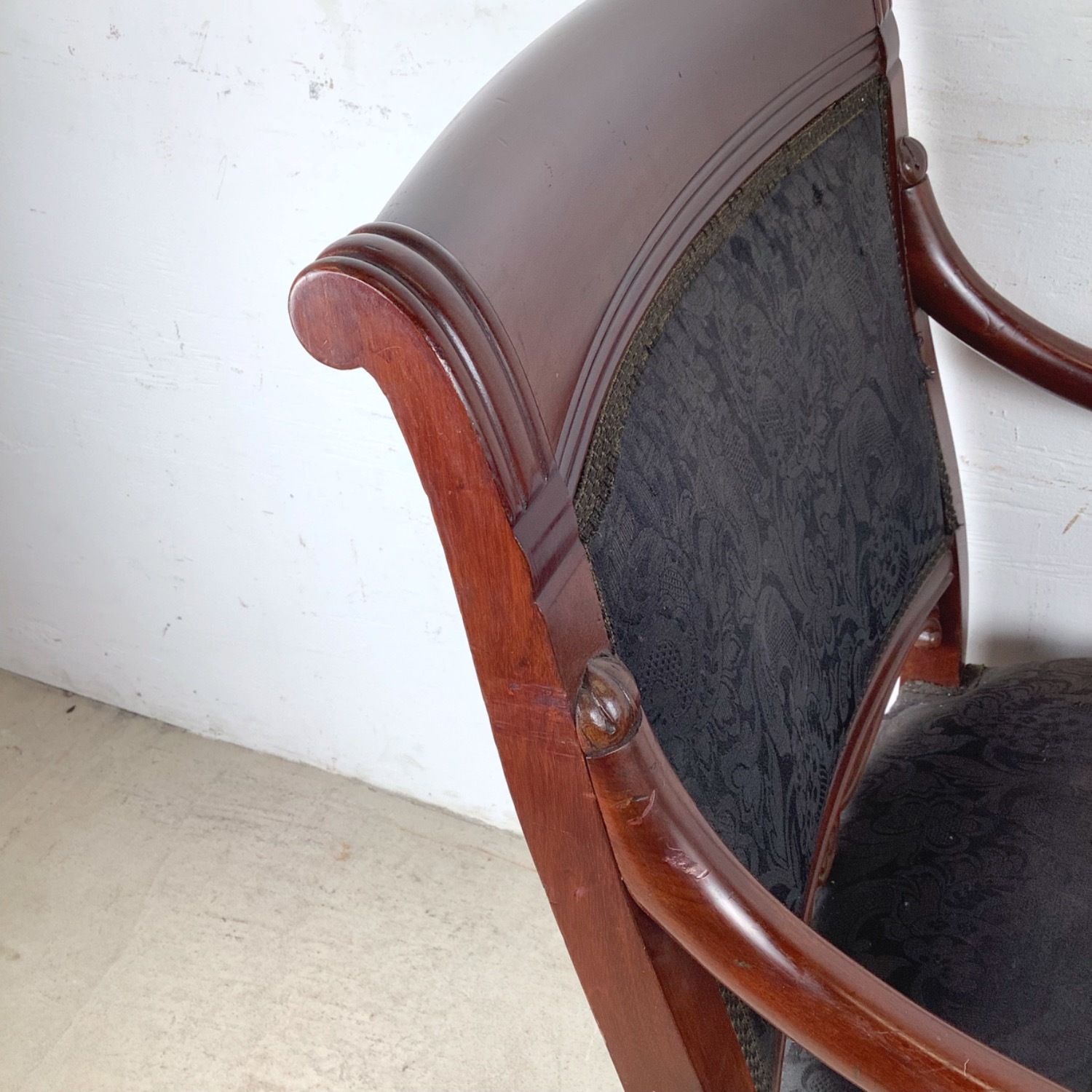 Empire Style Mahogany Armchair with Black Damask - image-17