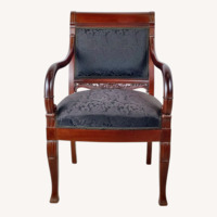 Empire Style Mahogany Armchair with Black Damask