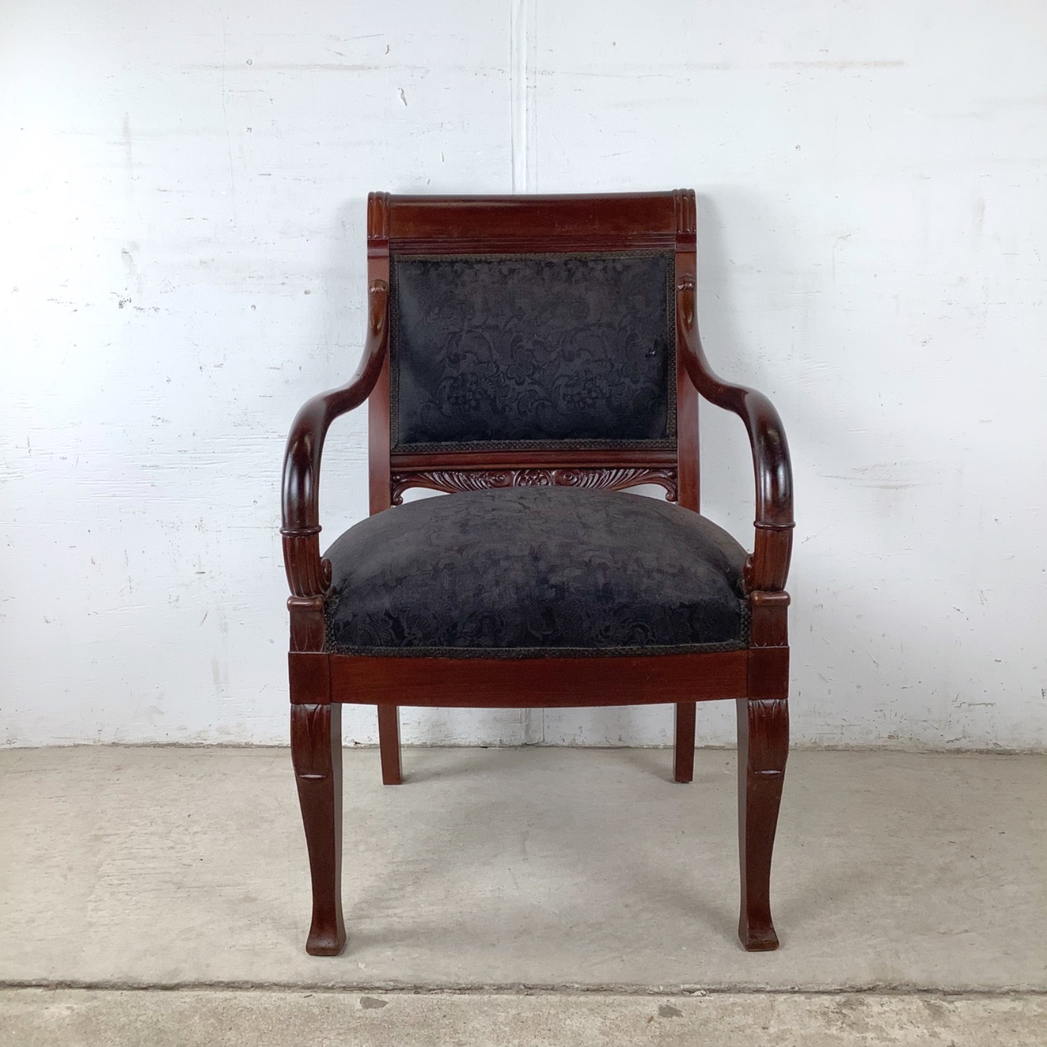 Empire Style Mahogany Armchair with Black Damask - image-5