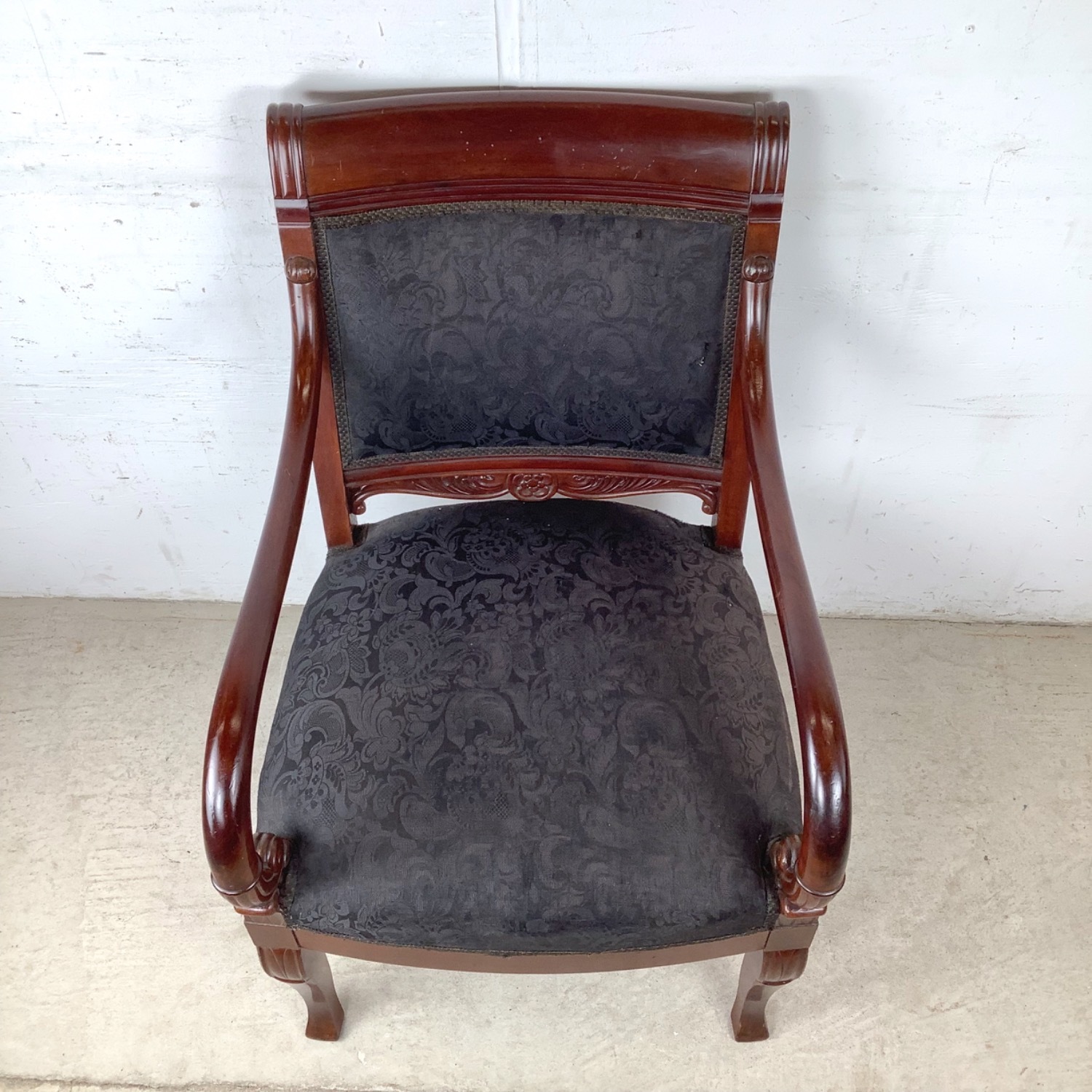 Empire Style Mahogany Armchair with Black Damask - image-6