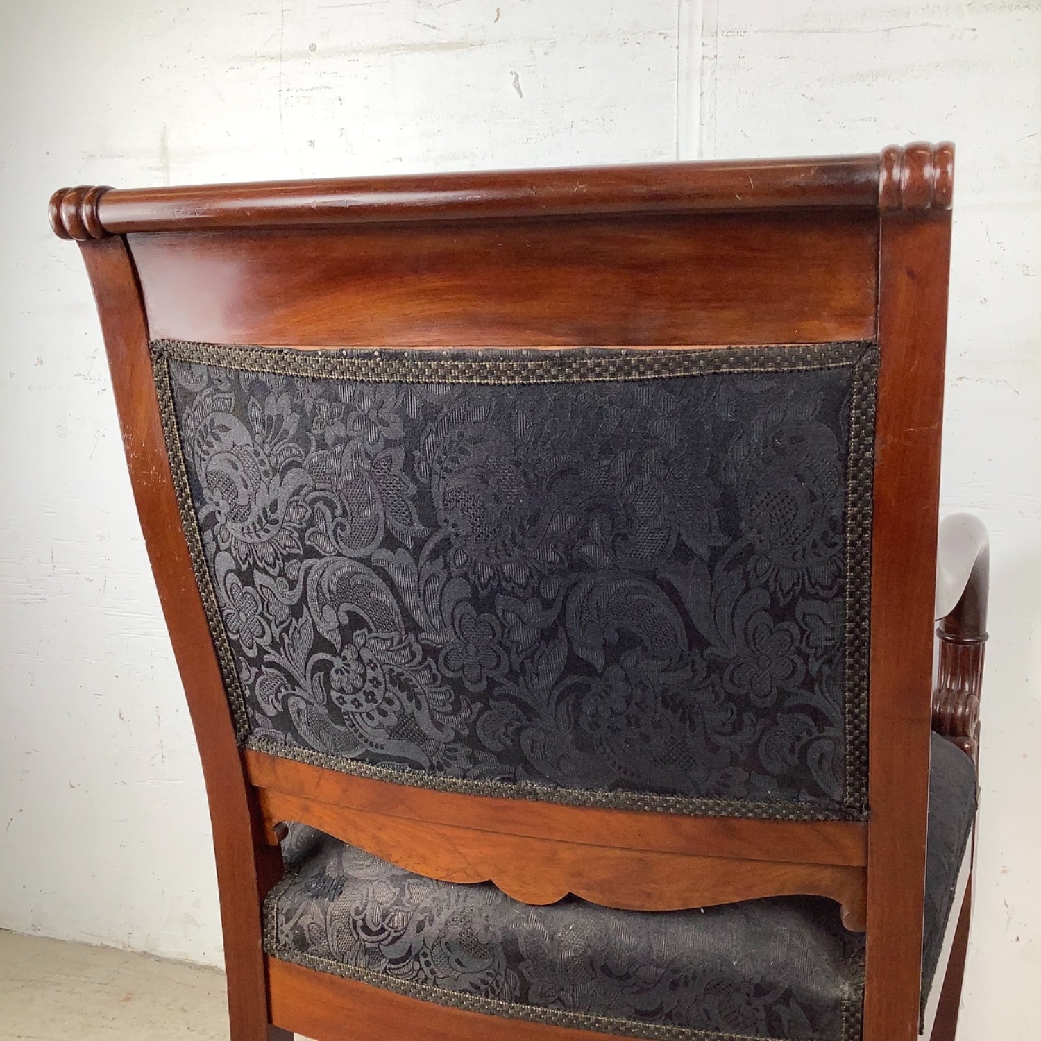 Empire Style Mahogany Armchair with Black Damask - image-13