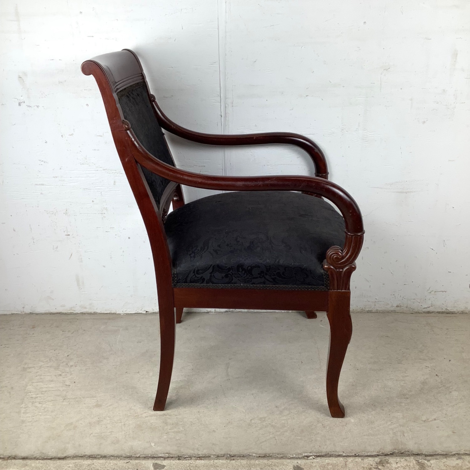 Empire Style Mahogany Armchair with Black Damask - image-3