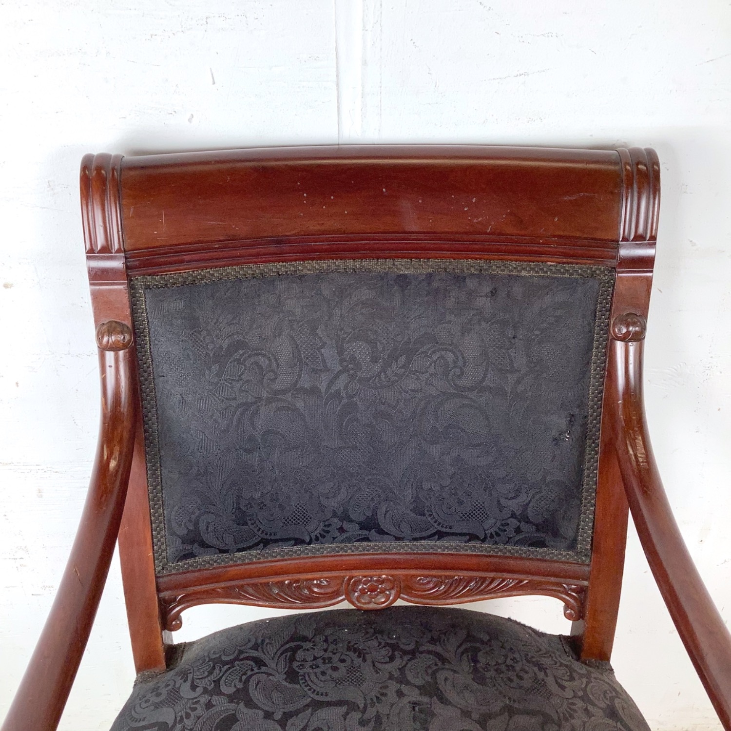 Empire Style Mahogany Armchair with Black Damask - image-7