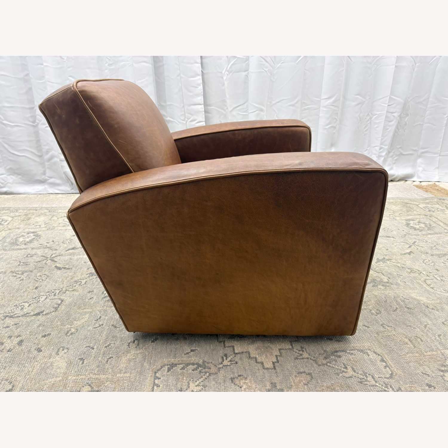 Restoration Hardware Library Leather Swivel Chair Classic Depth - image-6