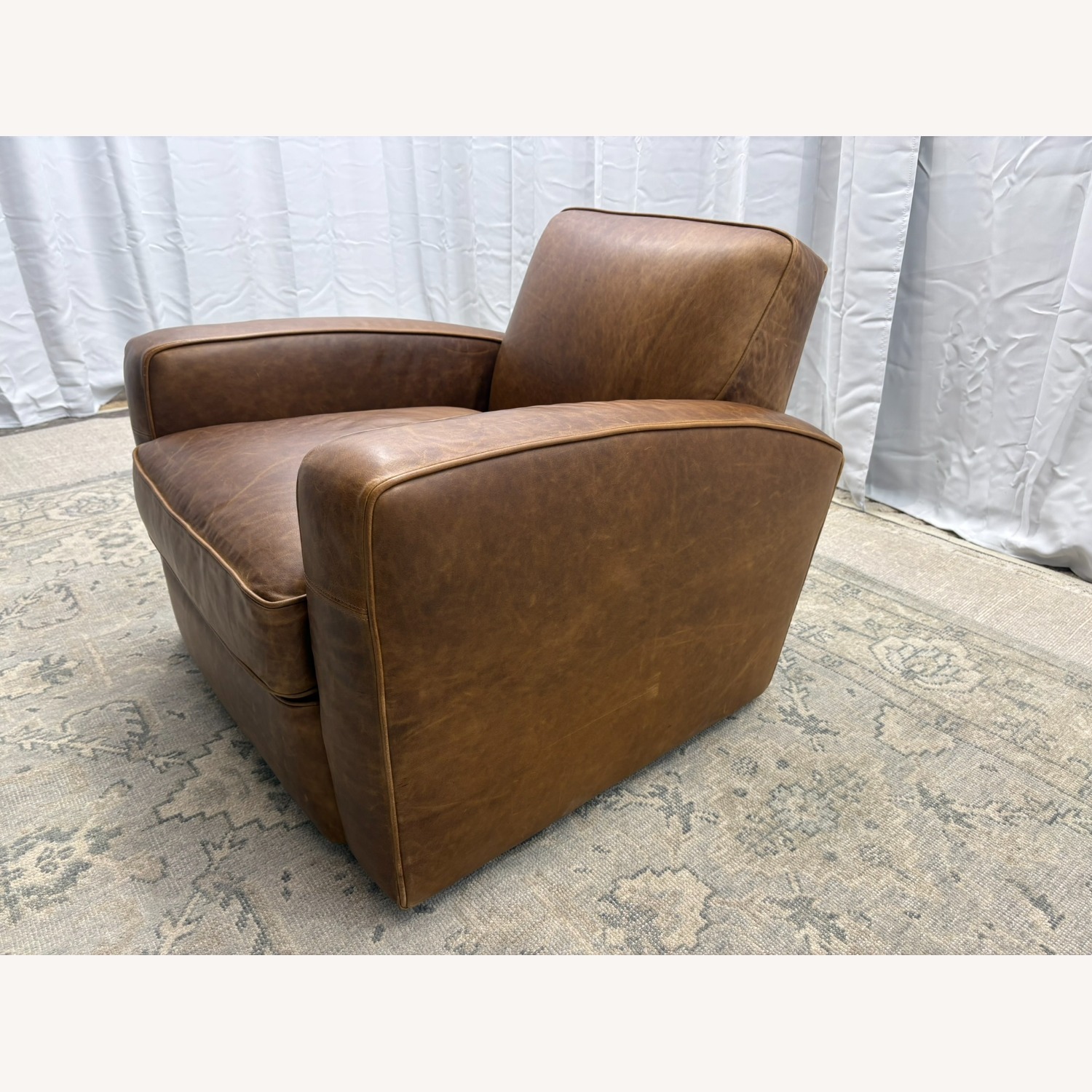 Restoration Hardware Library Leather Swivel Chair Classic Depth - image-21