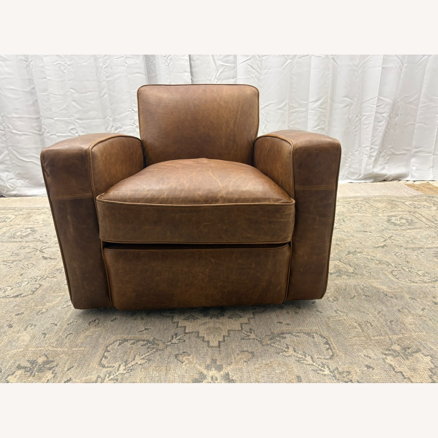 Restoration Hardware Library Leather Swivel Chair Classic Depth - image-19