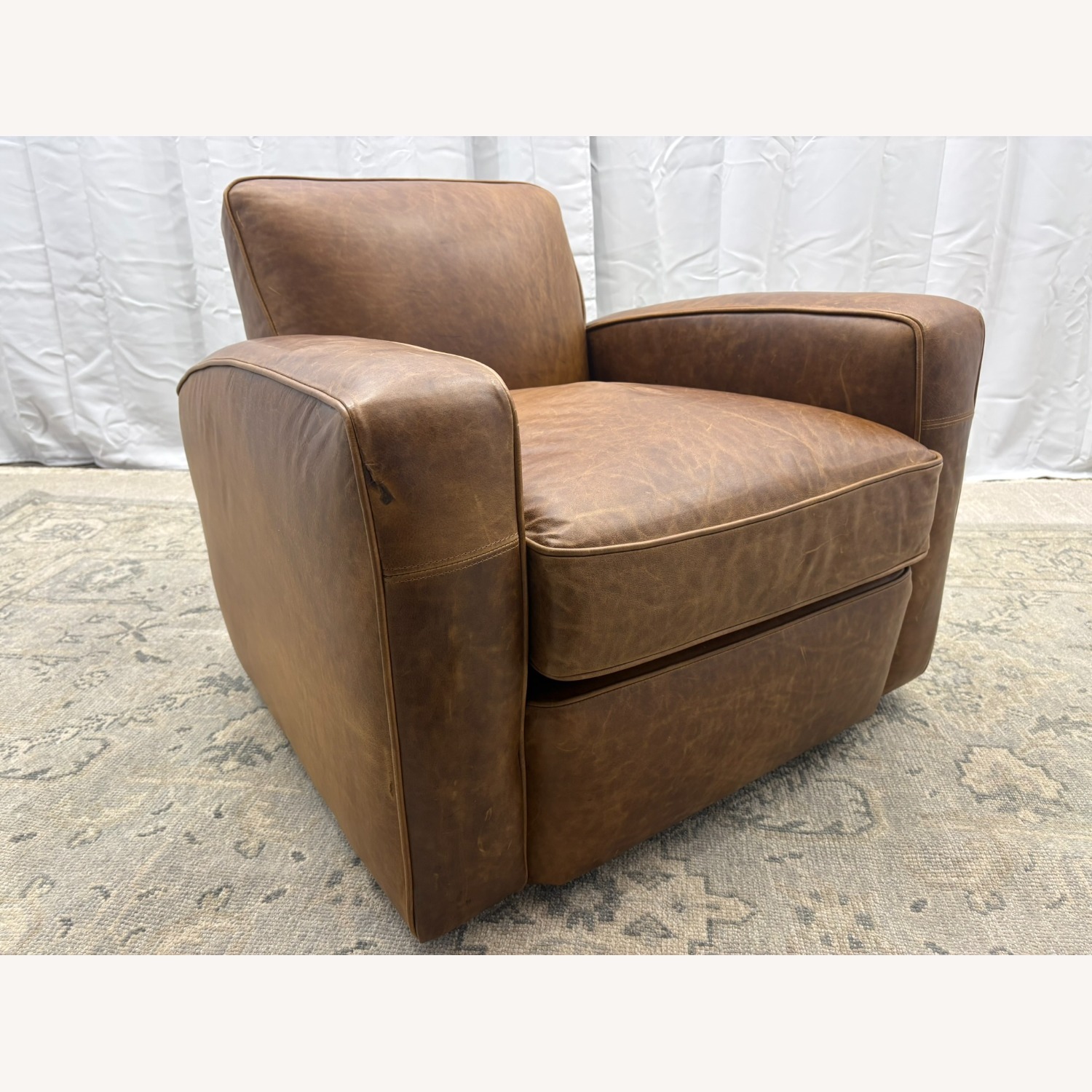 Restoration Hardware Library Leather Swivel Chair Classic Depth - image-17