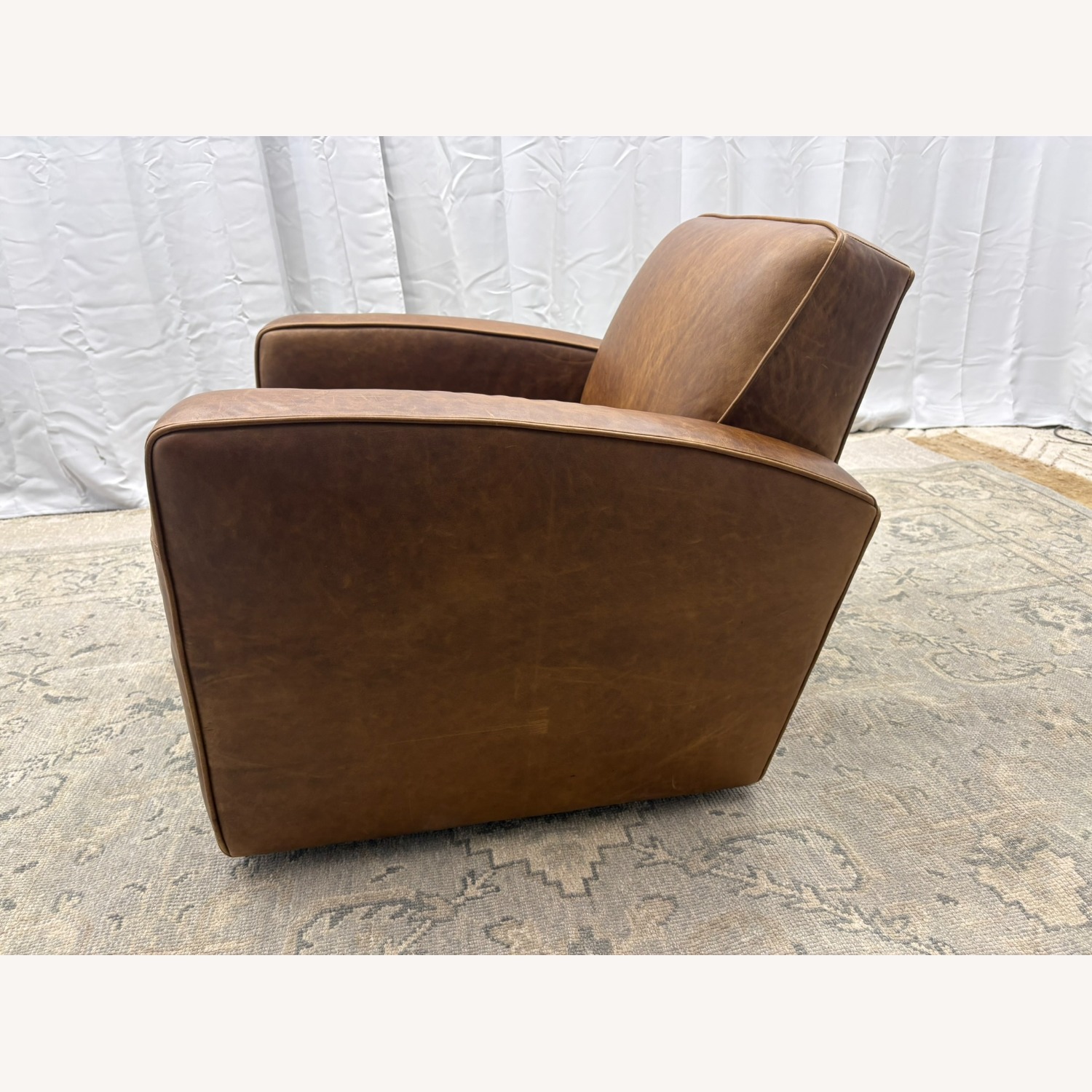 Restoration Hardware Library Leather Swivel Chair Classic Depth - image-3