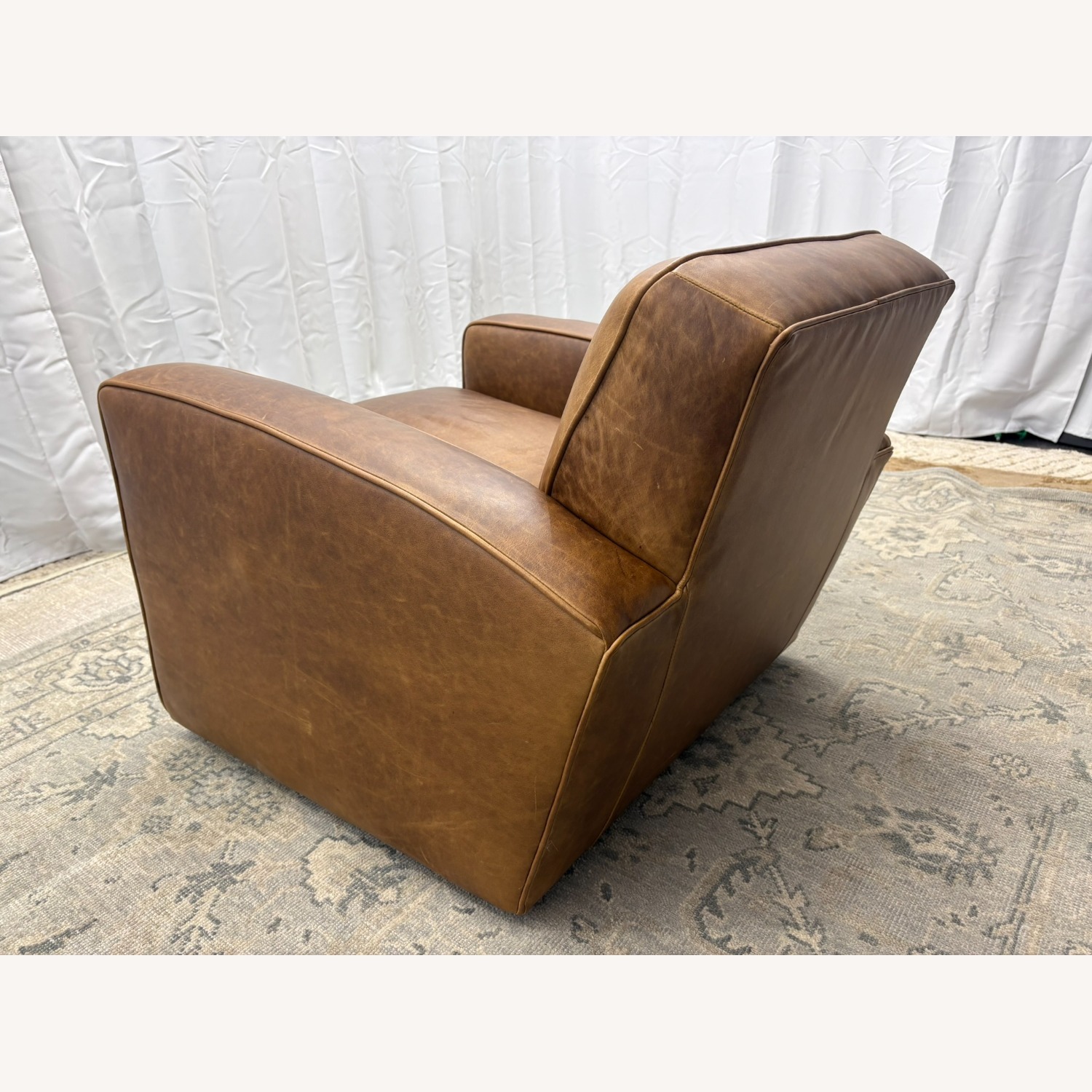 Restoration Hardware Library Leather Swivel Chair Classic Depth - image-15