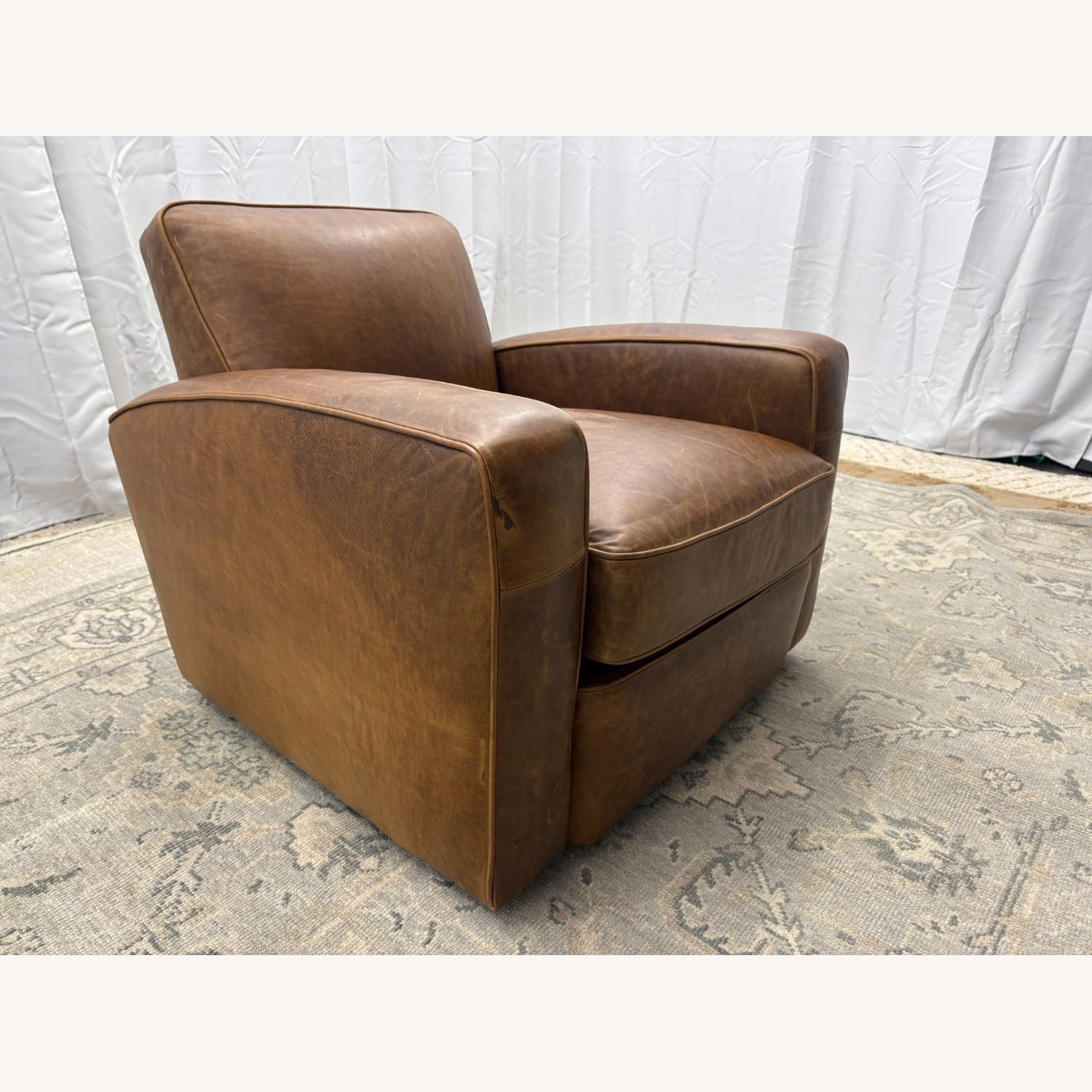 Restoration Hardware Library Leather Swivel Chair Classic Depth - image-22