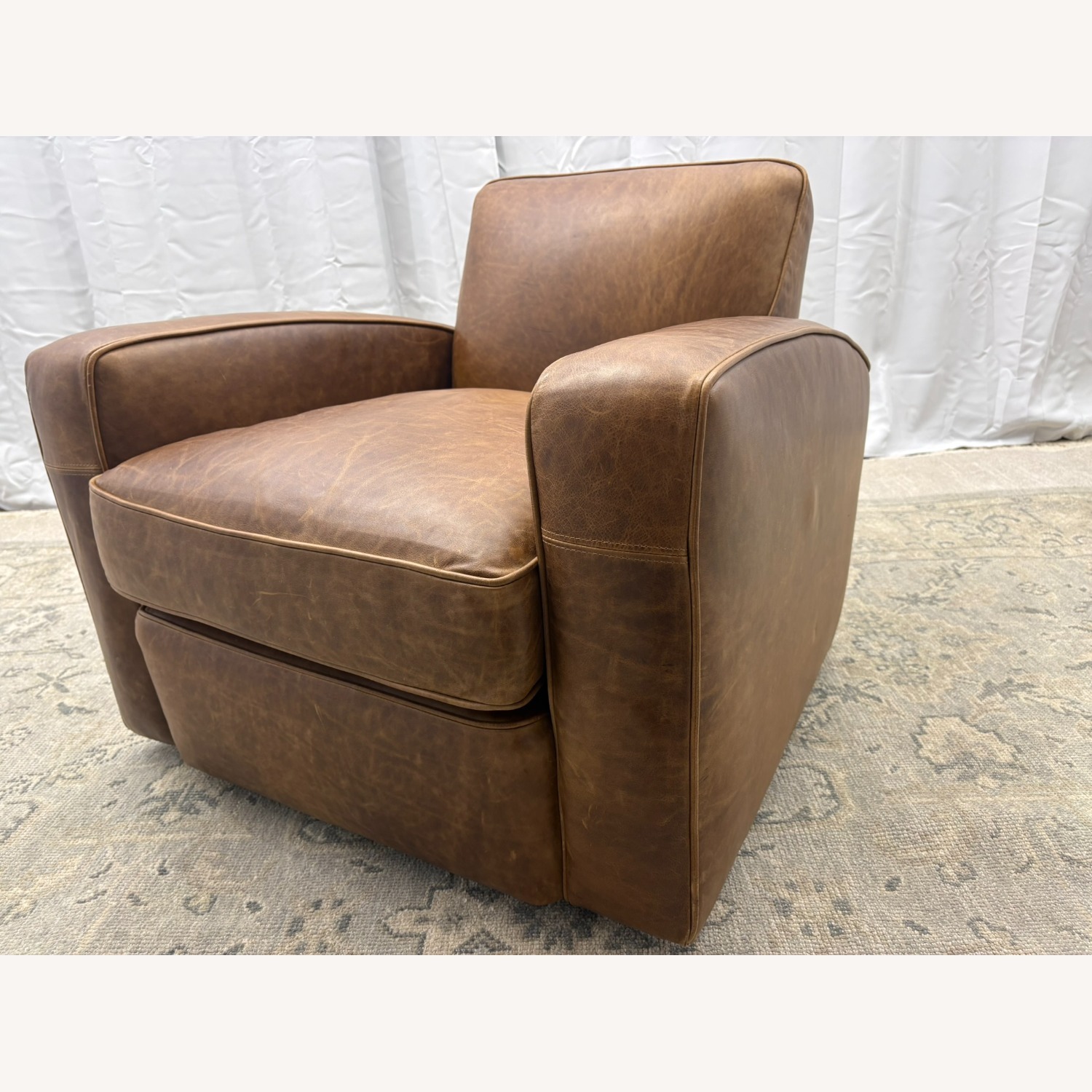 Restoration Hardware Library Leather Swivel Chair Classic Depth - image-9